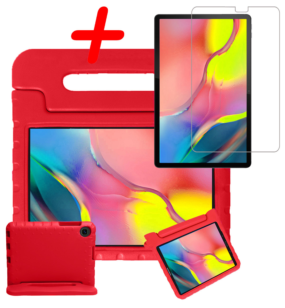 BASEY. Hoesje Geschikt voor Samsung Galaxy Tab A 10.1 2019 Hoesje Kinder Hoes Shockproof Kinderhoes Met Screenprotector - Kindvriendelijk Hoesje Geschikt voor Samsung Tab A 10.1 2019 Hoes Kids Case - Rood