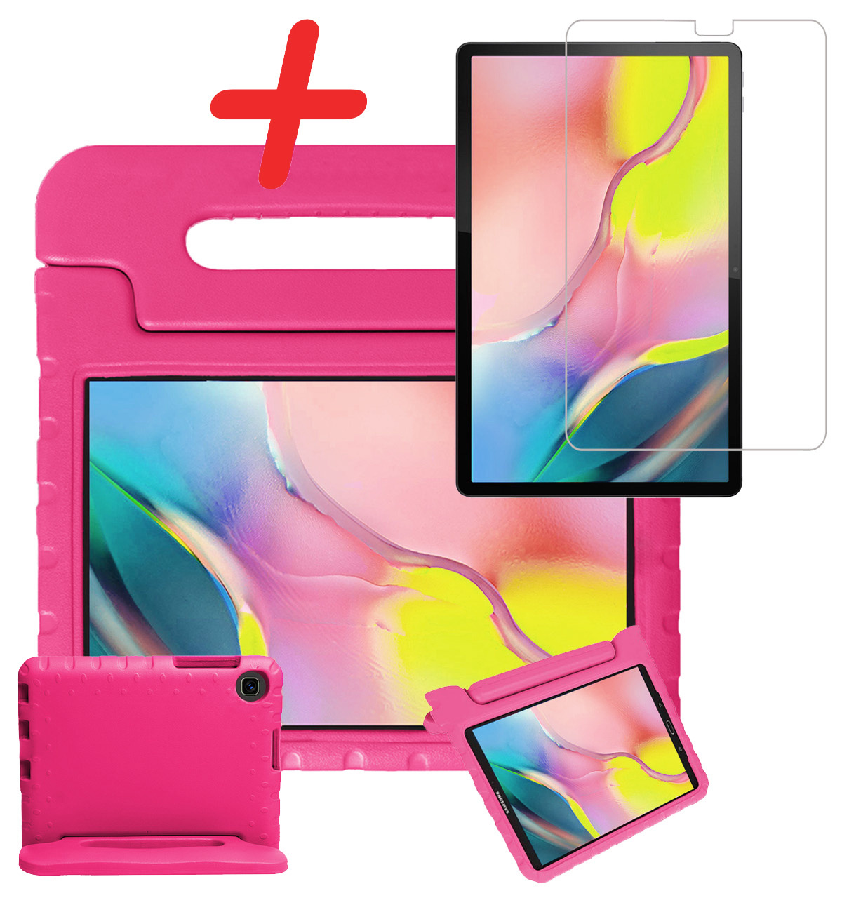 BASEY. Hoesje Geschikt voor Samsung Galaxy Tab A 10.1 2019 Hoesje Kinder Hoes Shockproof Kinderhoes Met Screenprotector - Kindvriendelijk Hoesje Geschikt voor Samsung Tab A 10.1 2019 Hoes Kids Case - Roze