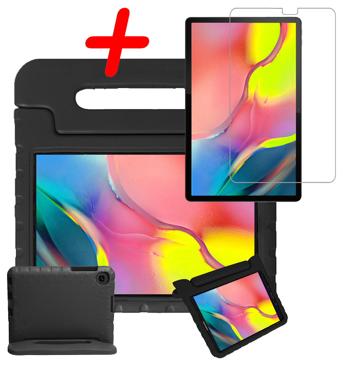 BASEY. Hoesje Geschikt voor Samsung Galaxy Tab A 10.1 2019 Hoesje Kinder Hoes Shockproof Kinderhoes Met Screenprotector - Kindvriendelijk Hoesje Geschikt voor Samsung Tab A 10.1 2019 Hoes Kids Case - Zwart