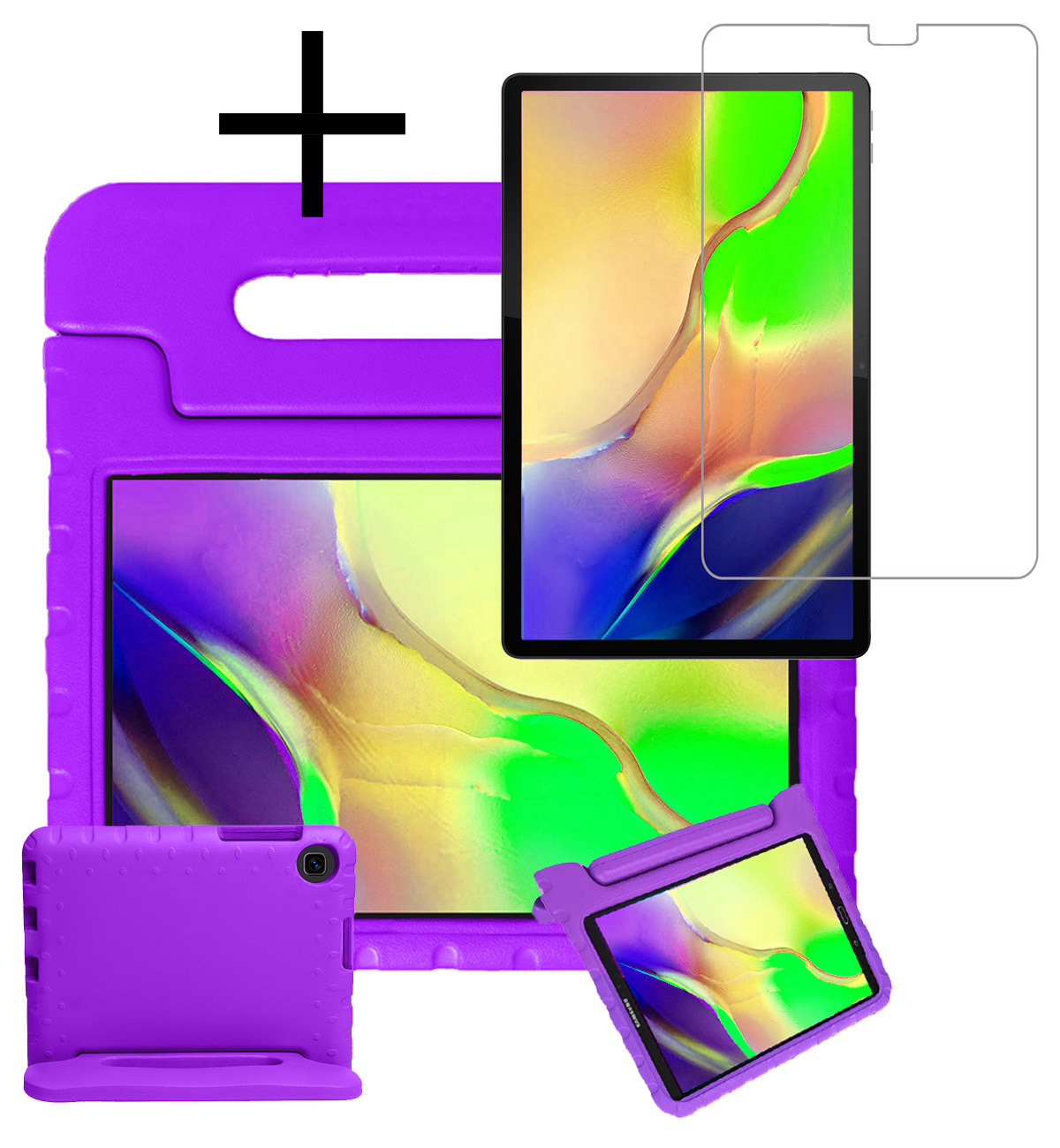 NoXx Hoesje Geschikt voor Samsung Galaxy Tab A 10.1 2019 Hoesje Kinderhoes Shockproof Hoes Kids Case Met Screenprotector - Paars