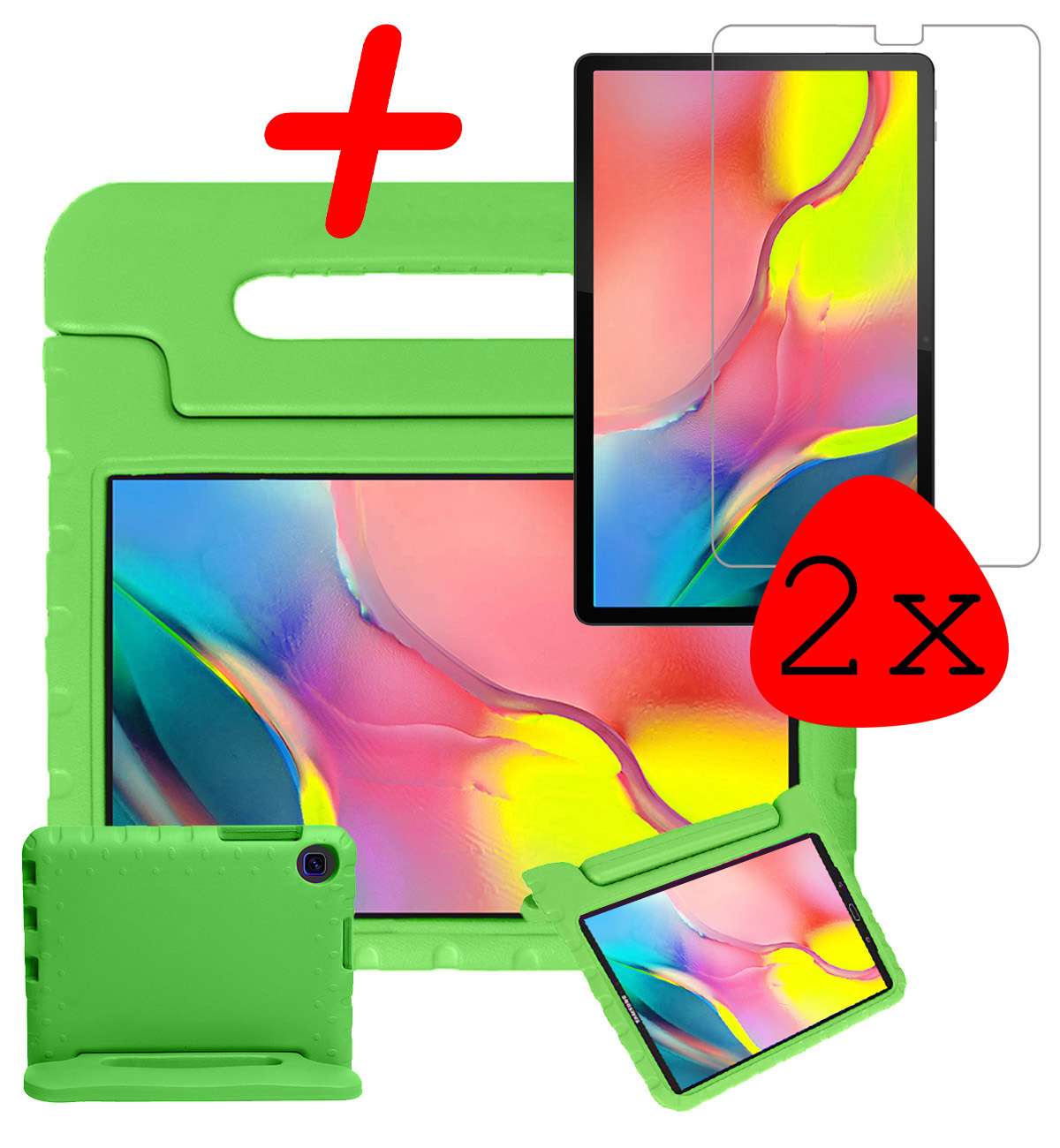 BASEY. Hoesje Geschikt voor Samsung Galaxy Tab A 10.1 2019 Hoesje Kinder Hoes Shockproof Kinderhoes Met 2x Screenprotector - Kindvriendelijk Hoesje Geschikt voor Samsung Tab A 10.1 2019 Hoes Kids Case - Groen