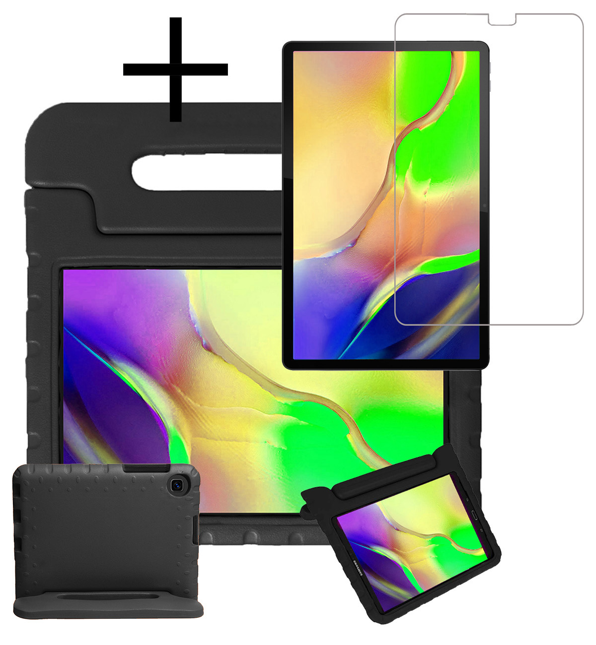 NoXx Hoesje Geschikt voor Samsung Galaxy Tab A 10.1 2019 Hoesje Kinderhoes Shockproof Hoes Kids Case Met Screenprotector - Zwart