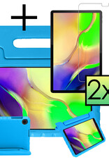 NoXx Hoesje Geschikt voor Samsung Galaxy Tab A 10.1 2019 Hoesje Kinderhoes Shockproof Hoes Kids Case Met 2x Screenprotector - Blauw