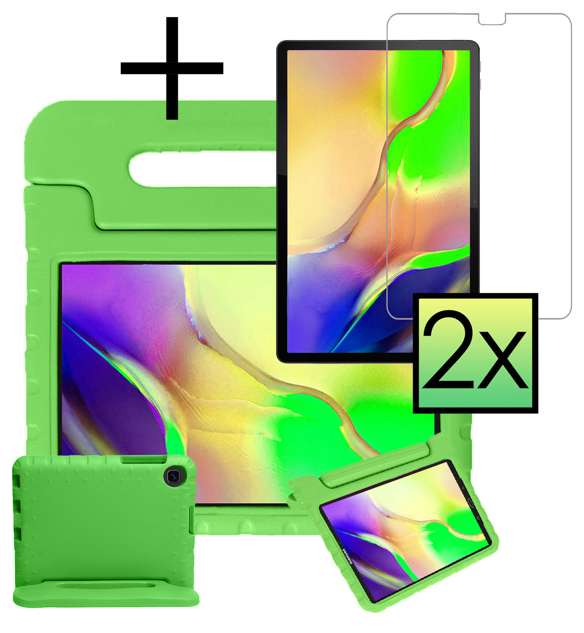 NoXx Hoesje Geschikt voor Samsung Galaxy Tab A 10.1 2019 Hoesje Kinderhoes Shockproof Hoes Kids Case Met 2x Screenprotector - Groen