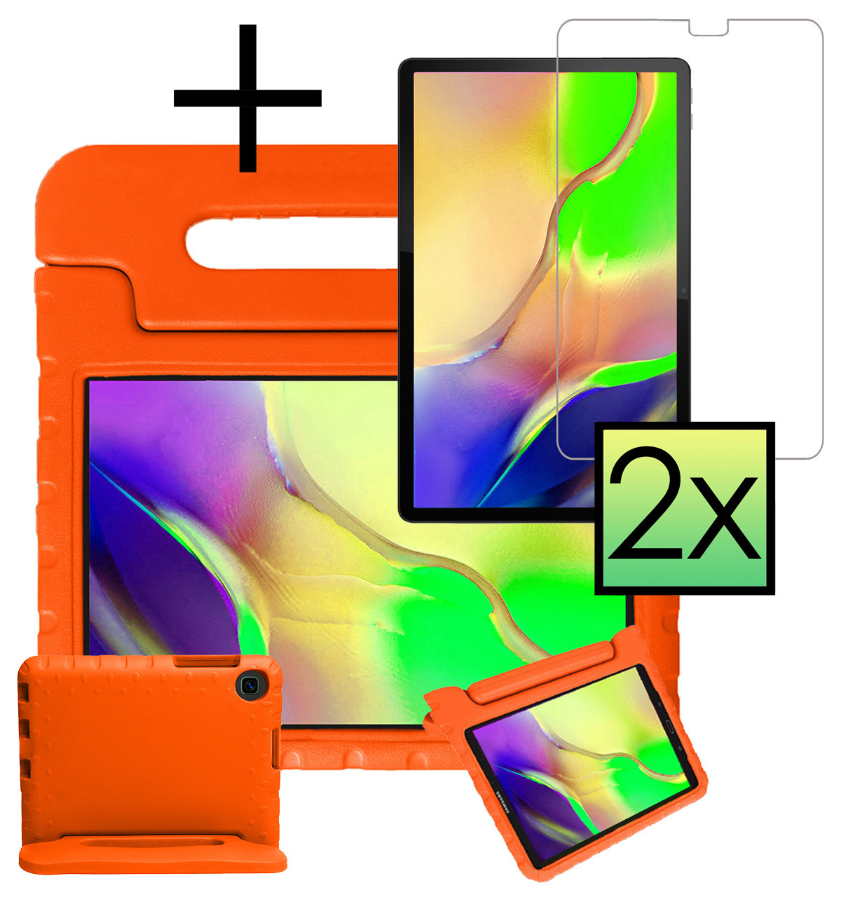 NoXx Hoesje Geschikt voor Samsung Galaxy Tab A 10.1 2019 Hoesje Kinderhoes Shockproof Hoes Kids Case Met 2x Screenprotector - Oranje