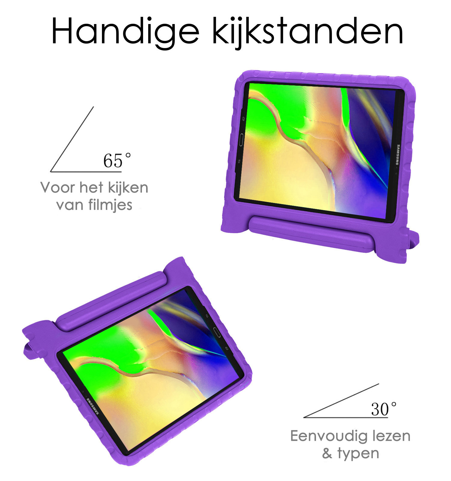 NoXx Hoesje Geschikt voor Samsung Galaxy Tab A 10.1 2019 Hoesje Kinderhoes Shockproof Hoes Kids Case Met 2x Screenprotector - Paars