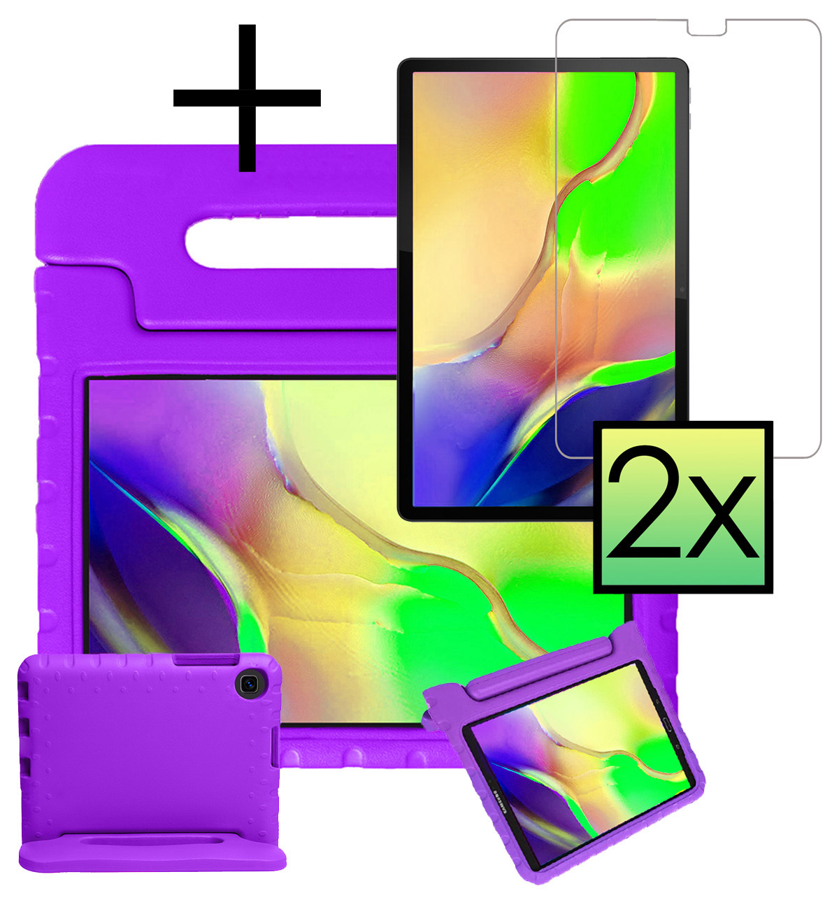 NoXx Hoesje Geschikt voor Samsung Galaxy Tab A 10.1 2019 Hoesje Kinderhoes Shockproof Hoes Kids Case Met 2x Screenprotector - Paars