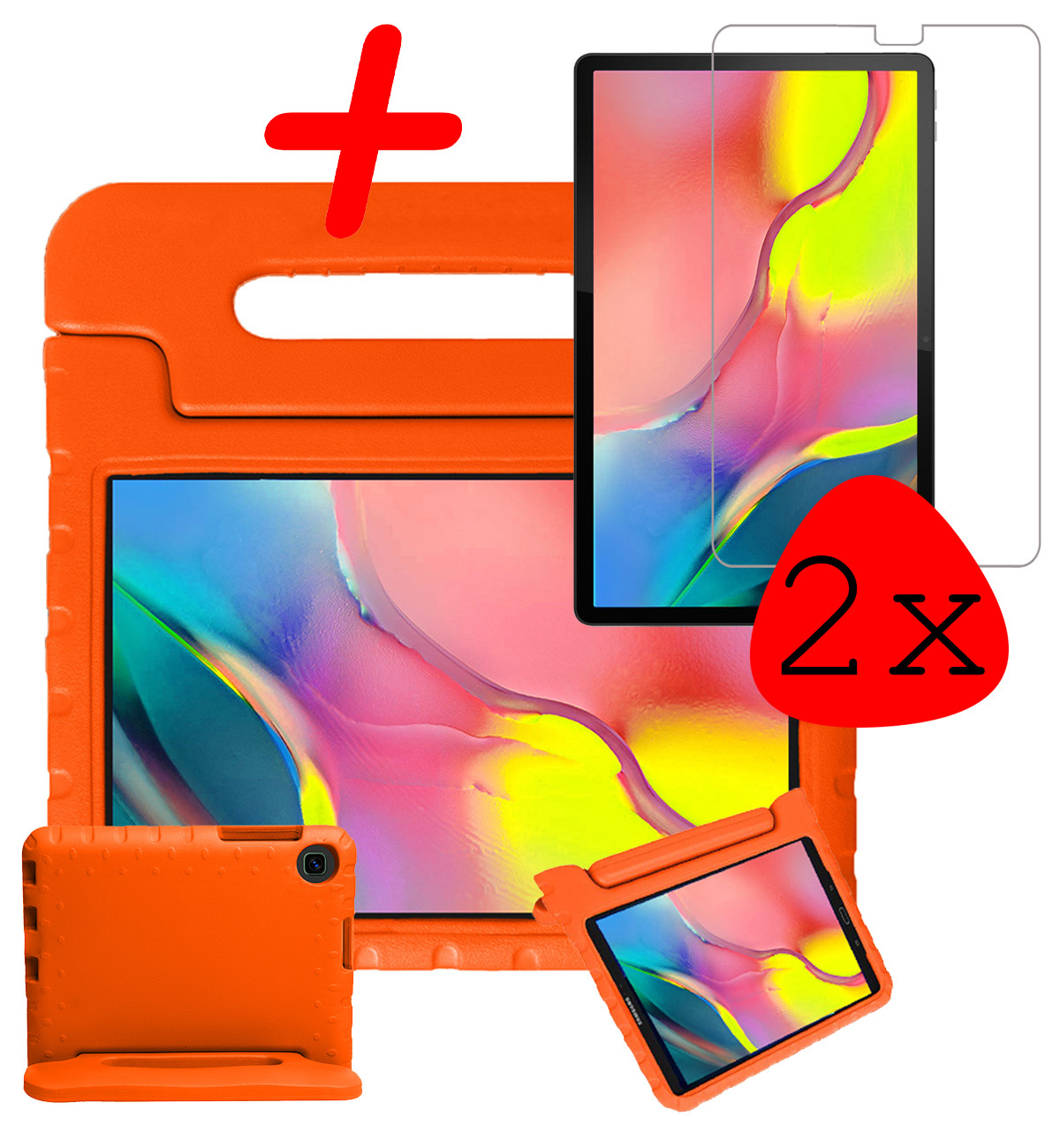 BASEY. Hoesje Geschikt voor Samsung Galaxy Tab A 10.1 2019 Hoesje Kinder Hoes Shockproof Kinderhoes Met 2x Screenprotector - Kindvriendelijk Hoesje Geschikt voor Samsung Tab A 10.1 2019 Hoes Kids Case - Oranje