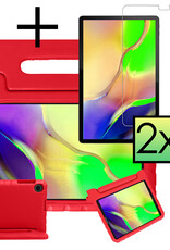 NoXx Hoesje Geschikt voor Samsung Galaxy Tab A 10.1 2019 Hoesje Kinderhoes Shockproof Hoes Kids Case Met 2x Screenprotector - Rood