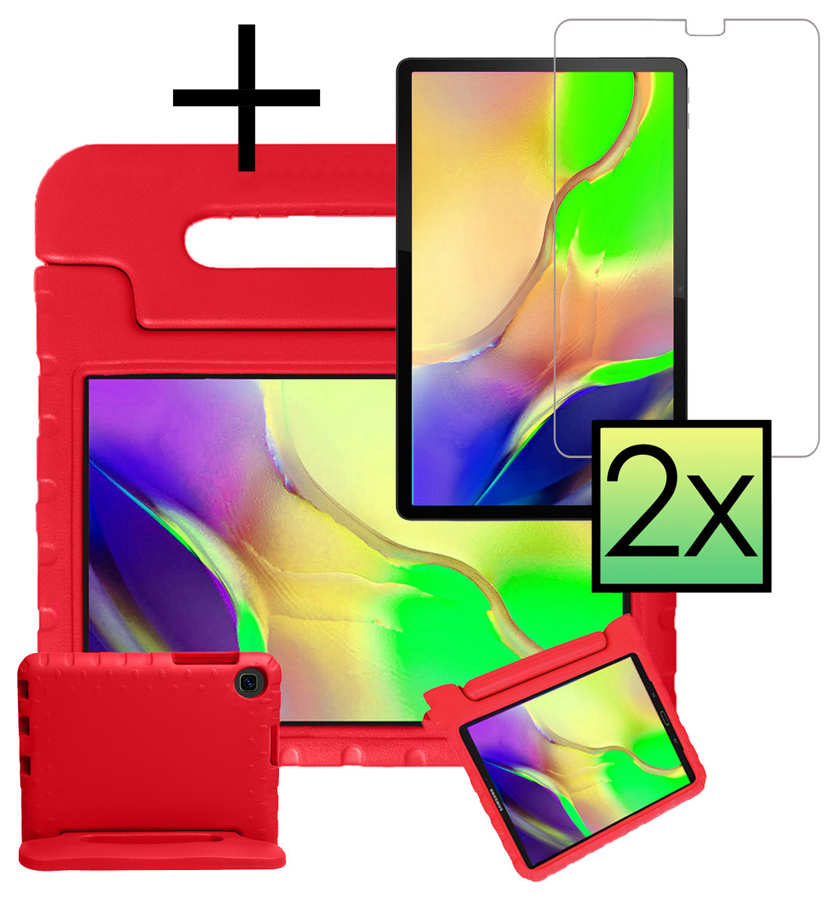 NoXx Hoesje Geschikt voor Samsung Galaxy Tab A 10.1 2019 Hoesje Kinderhoes Shockproof Hoes Kids Case Met 2x Screenprotector - Rood