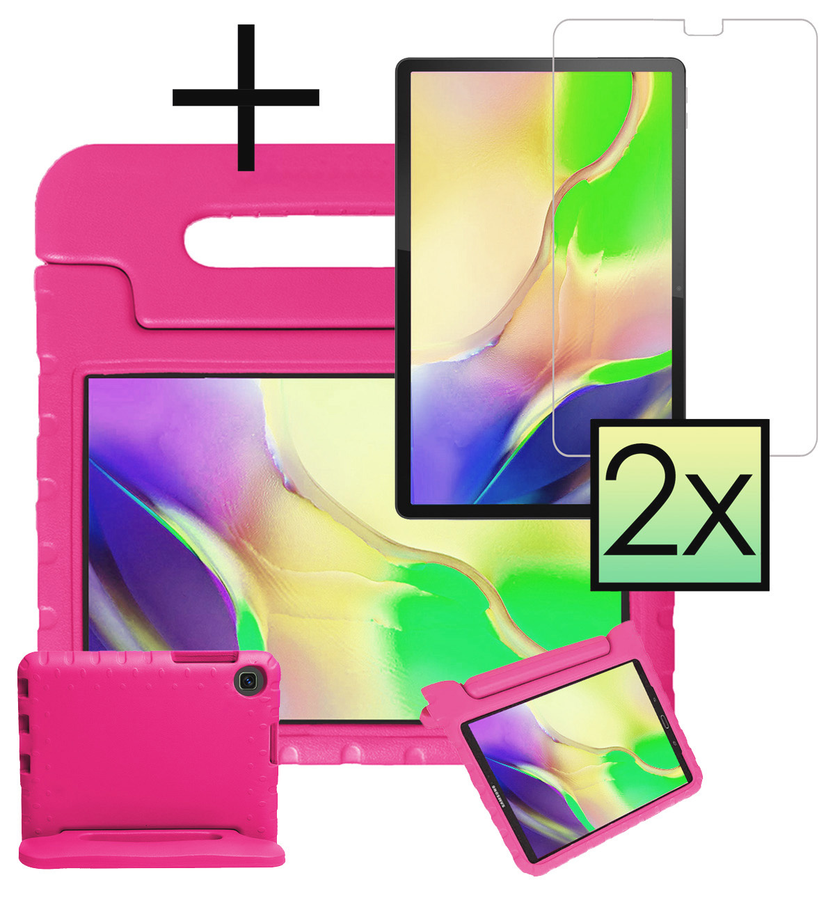 NoXx Hoesje Geschikt voor Samsung Galaxy Tab A 10.1 2019 Hoesje Kinderhoes Shockproof Hoes Kids Case Met 2x Screenprotector - Roze