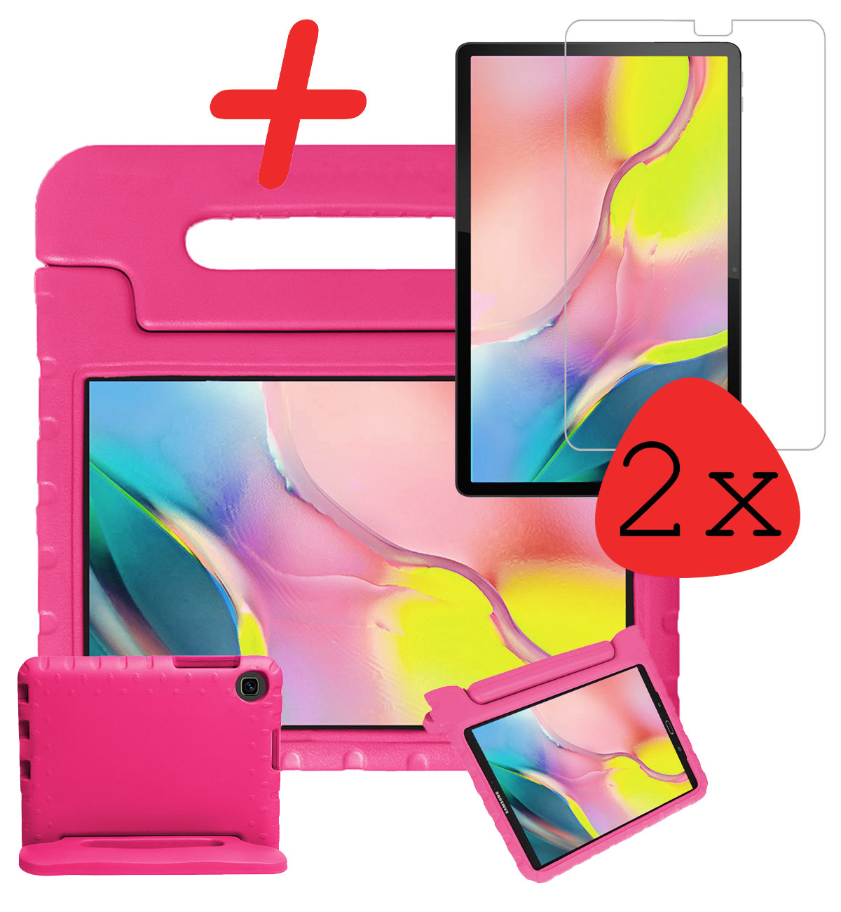 BASEY. Hoesje Geschikt voor Samsung Galaxy Tab A 10.1 2019 Hoesje Kinder Hoes Shockproof Kinderhoes Met 2x Screenprotector - Kindvriendelijk Hoesje Geschikt voor Samsung Tab A 10.1 2019 Hoes Kids Case - Roze