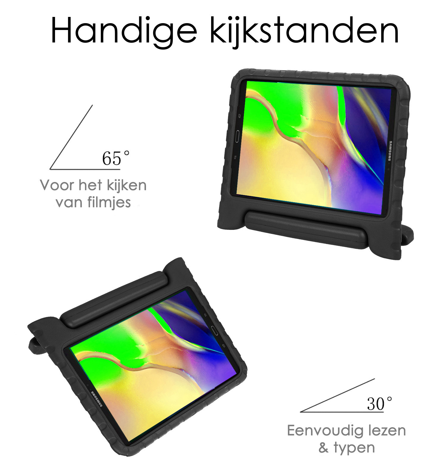 NoXx Hoesje Geschikt voor Samsung Galaxy Tab A 10.1 2019 Hoesje Kinderhoes Shockproof Hoes Kids Case Met 2x Screenprotector - Zwart