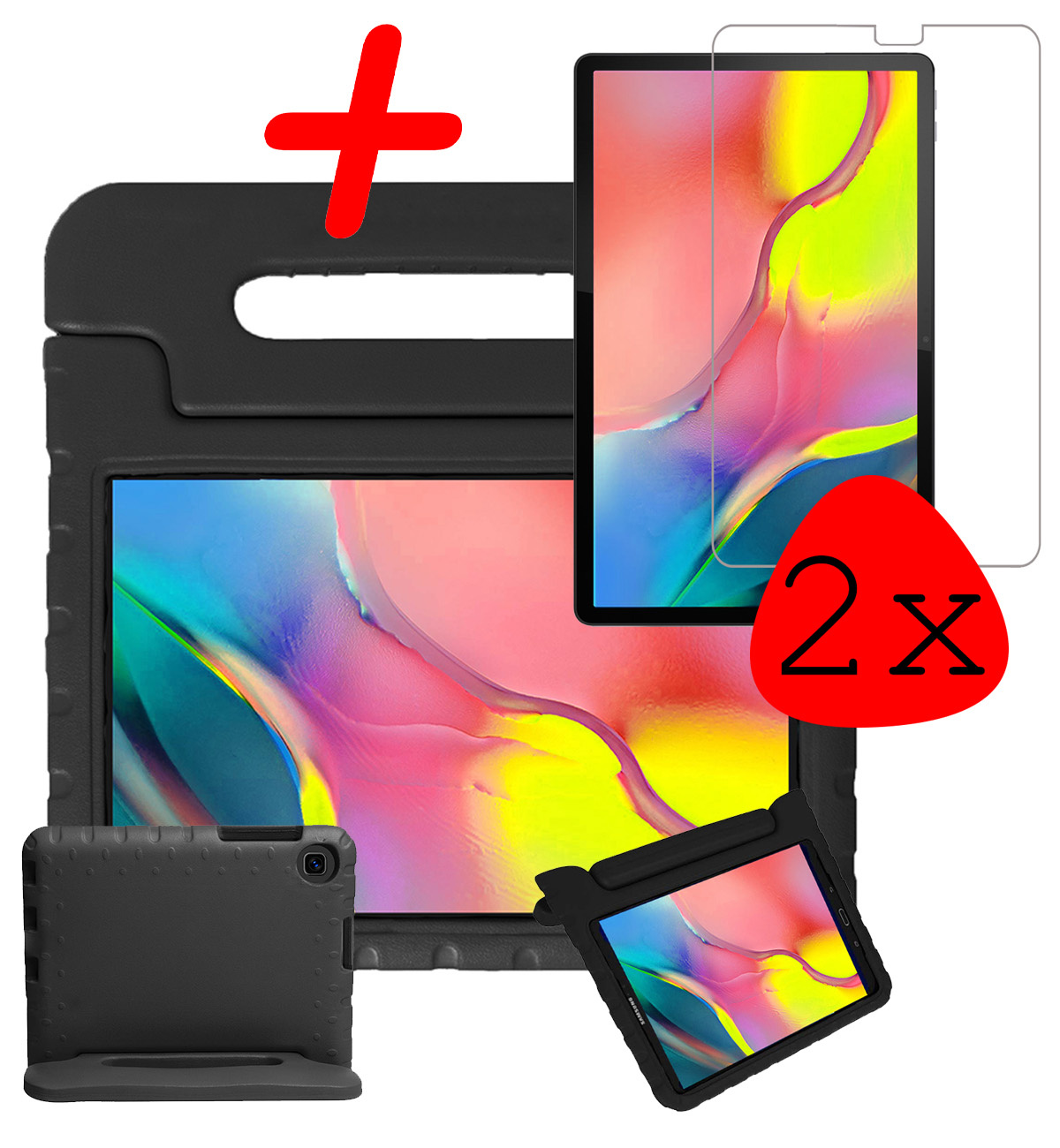 BASEY. Hoesje Geschikt voor Samsung Galaxy Tab A 10.1 2019 Hoesje Kinder Hoes Shockproof Kinderhoes Met 2x Screenprotector - Kindvriendelijk Hoesje Geschikt voor Samsung Tab A 10.1 2019 Hoes Kids Case - Zwart