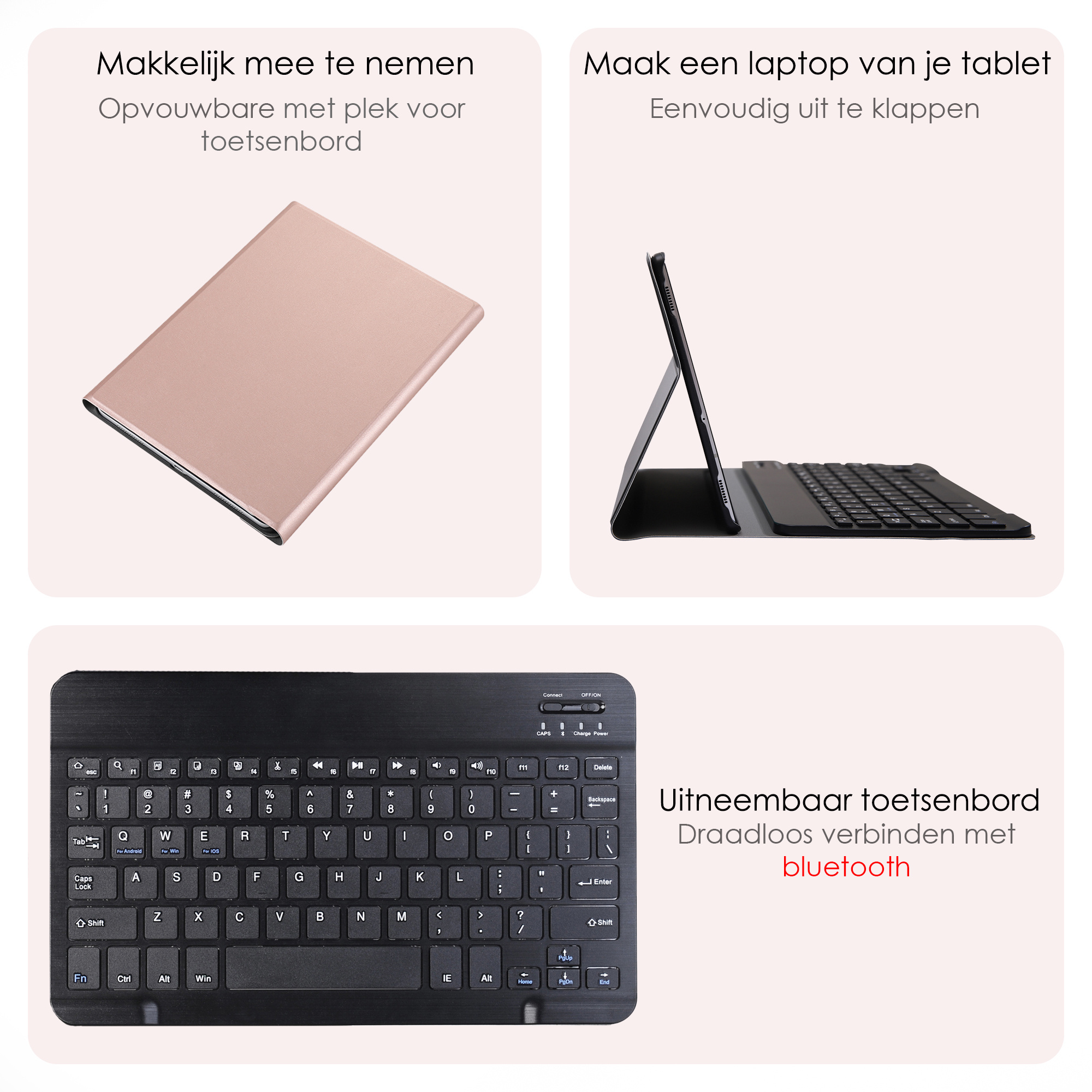 NoXx Hoesje Geschikt voor Samsung Galaxy Tab A9 Hoesje Toetsenbord Hoes - Hoes Geschikt voor Samsung Tab A9 Keyboard Case Book Cover - Rosé goud