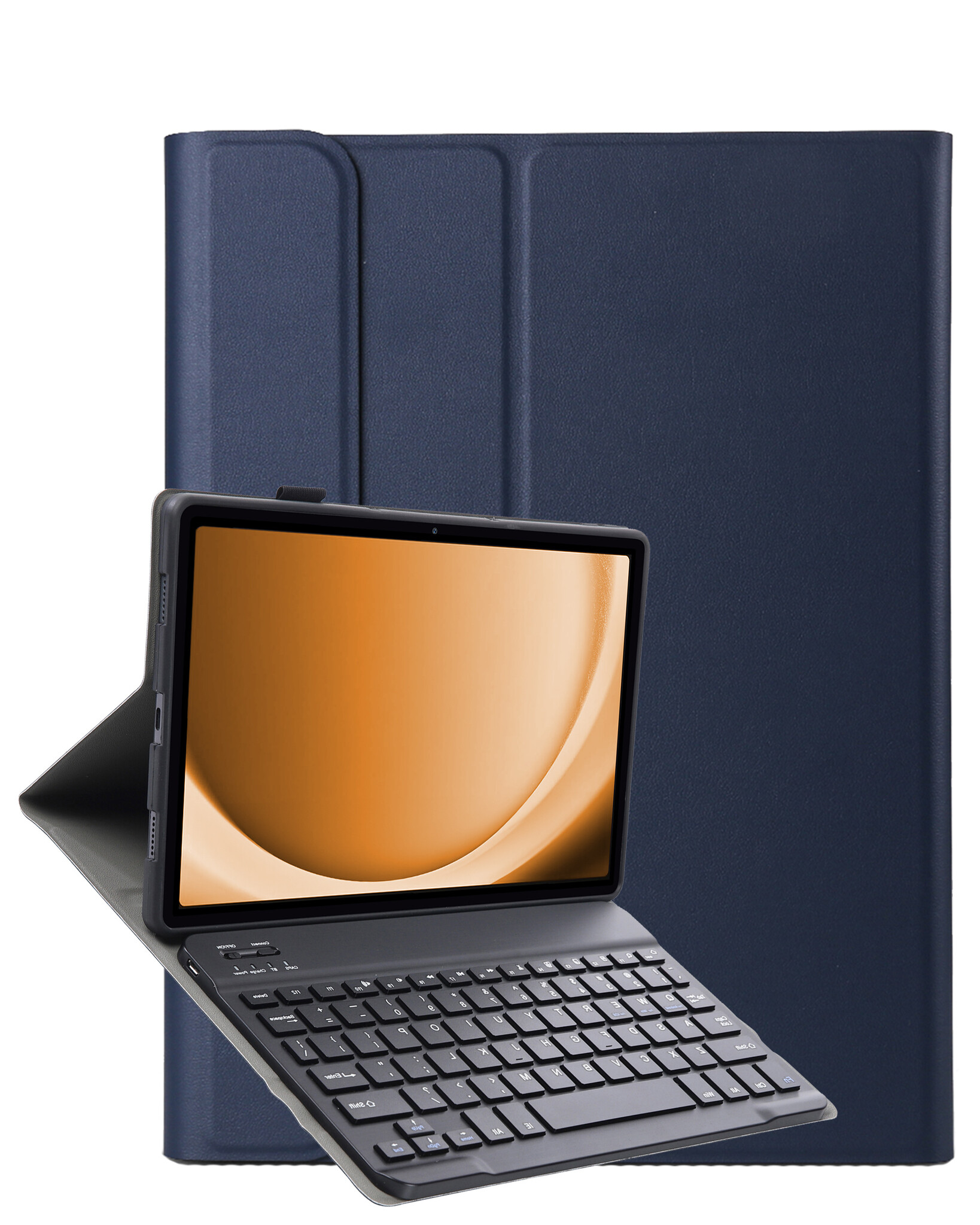 Nomfy Hoes Geschikt voor Samsung Galaxy Tab A9 Hoes Toetsenbord Hoes Case Book Cover Hoesje - Hoesje Geschikt voor Samsung Tab A9 Keyboard Hoes - Donkerblauw