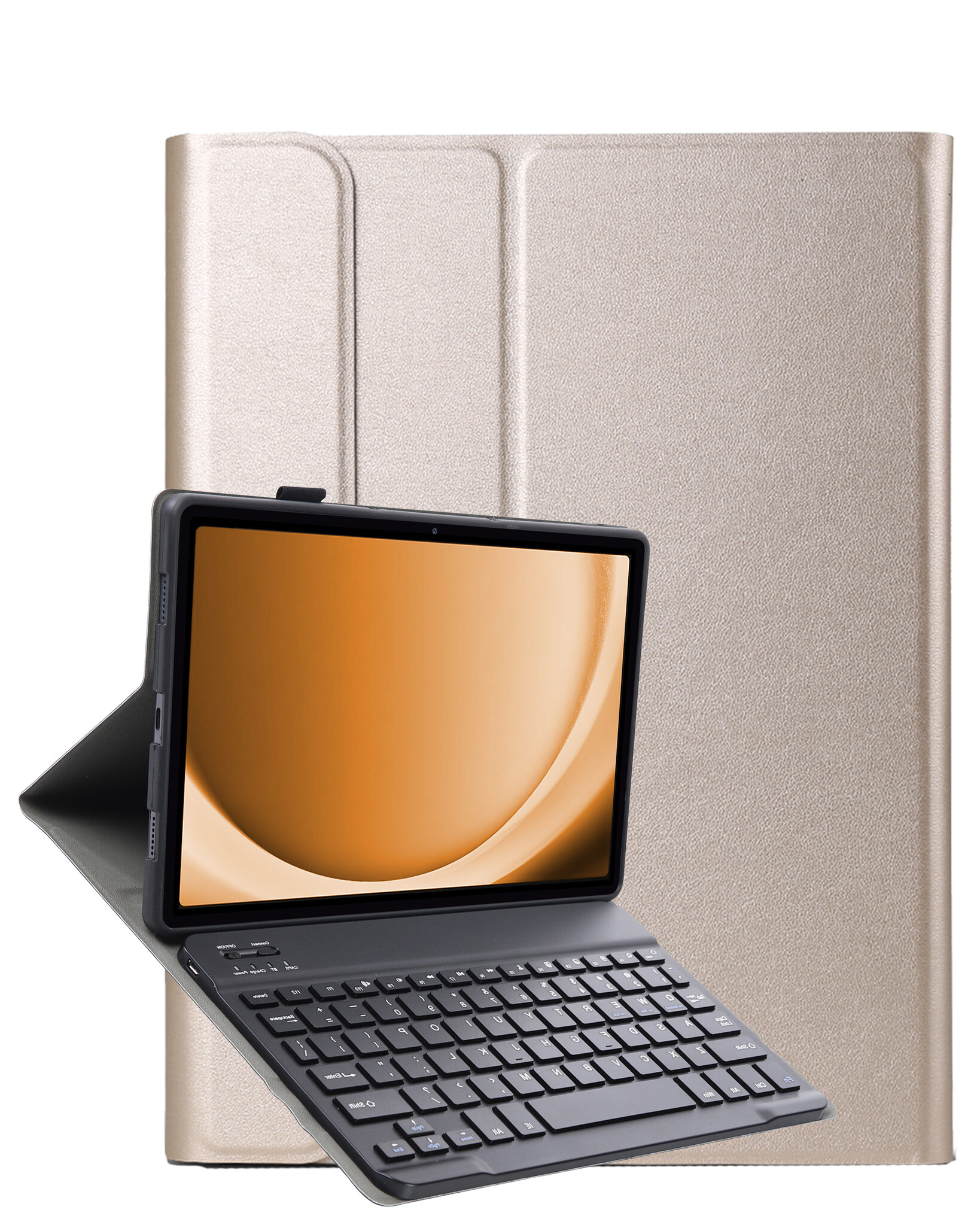 Nomfy Hoes Geschikt voor Samsung Galaxy Tab A9 Hoes Toetsenbord Hoes Case Book Cover Hoesje - Hoesje Geschikt voor Samsung Tab A9 Keyboard Hoes - Goud