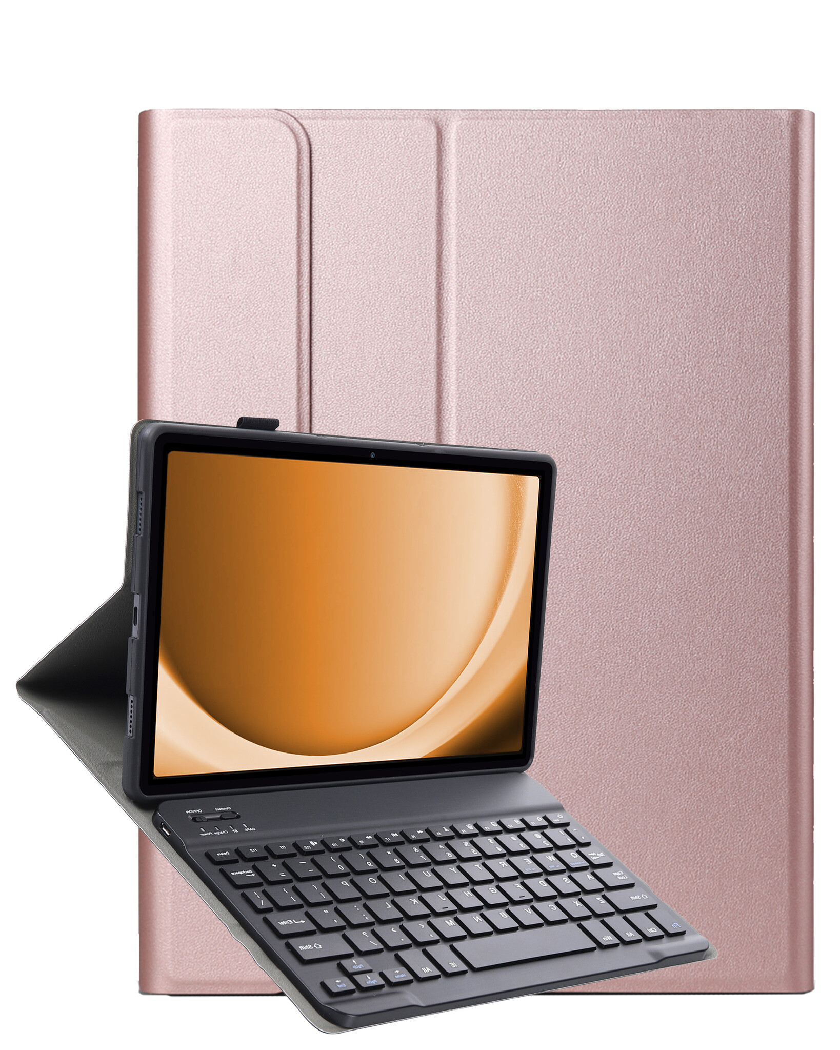 Nomfy Hoes Geschikt voor Samsung Galaxy Tab A9 Hoes Toetsenbord Hoes Case Book Cover Hoesje - Hoesje Geschikt voor Samsung Tab A9 Keyboard Hoes - Rosé goud
