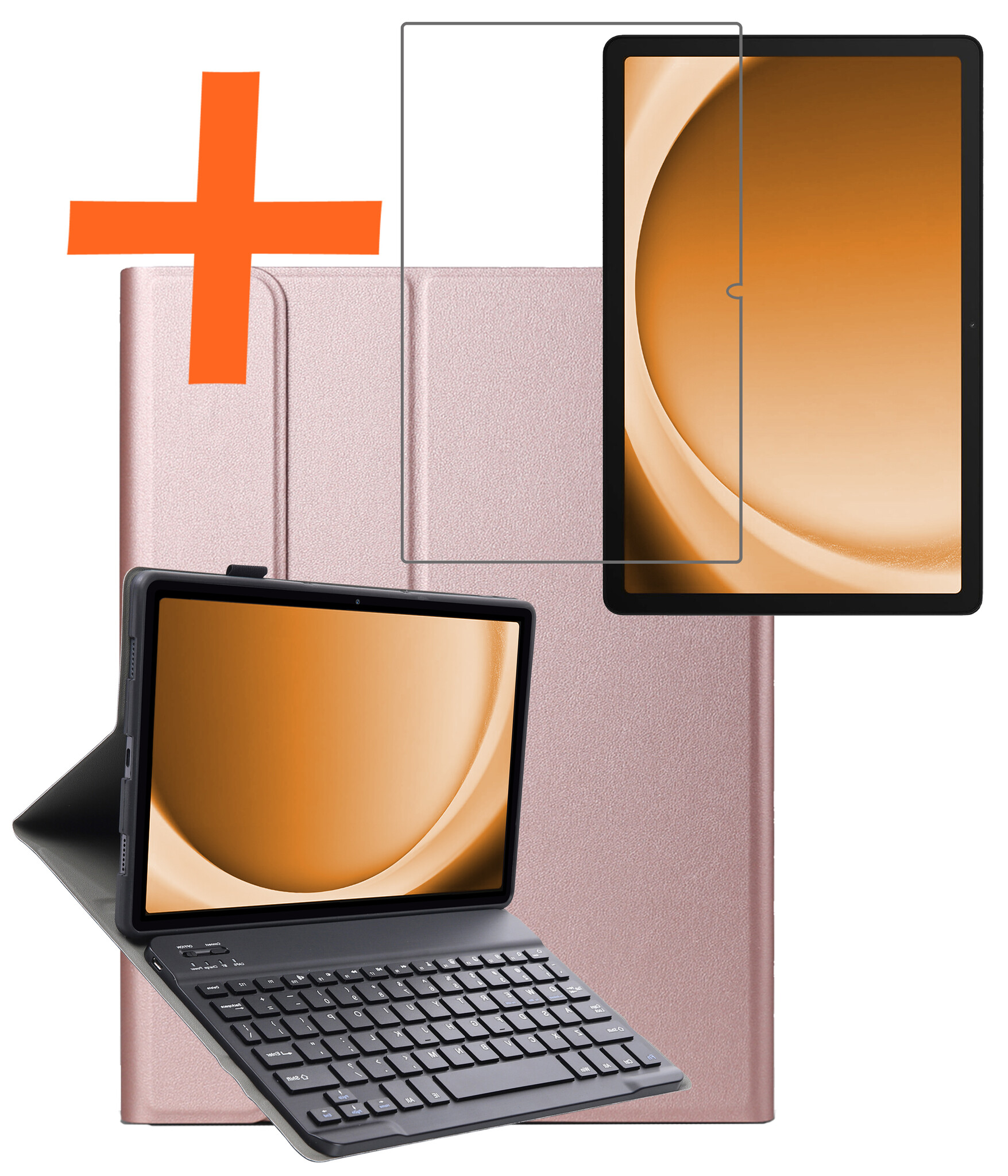 Nomfy Hoes Geschikt voor Samsung Galaxy Tab A9 Plus Hoes Toetsenbord Hoes Case Book Cover Hoesje Met Screenprotector - Hoesje Geschikt voor Samsung Tab A9 Plus Keyboard Hoes - Rosé goud
