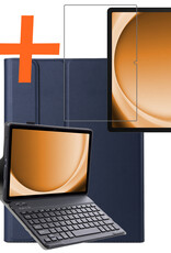 Nomfy Hoes Geschikt voor Samsung Galaxy Tab A9 Hoes Toetsenbord Hoes Case Book Cover Hoesje Met Screenprotector - Hoesje Geschikt voor Samsung Tab A9 Keyboard Hoes - Donkerblauw