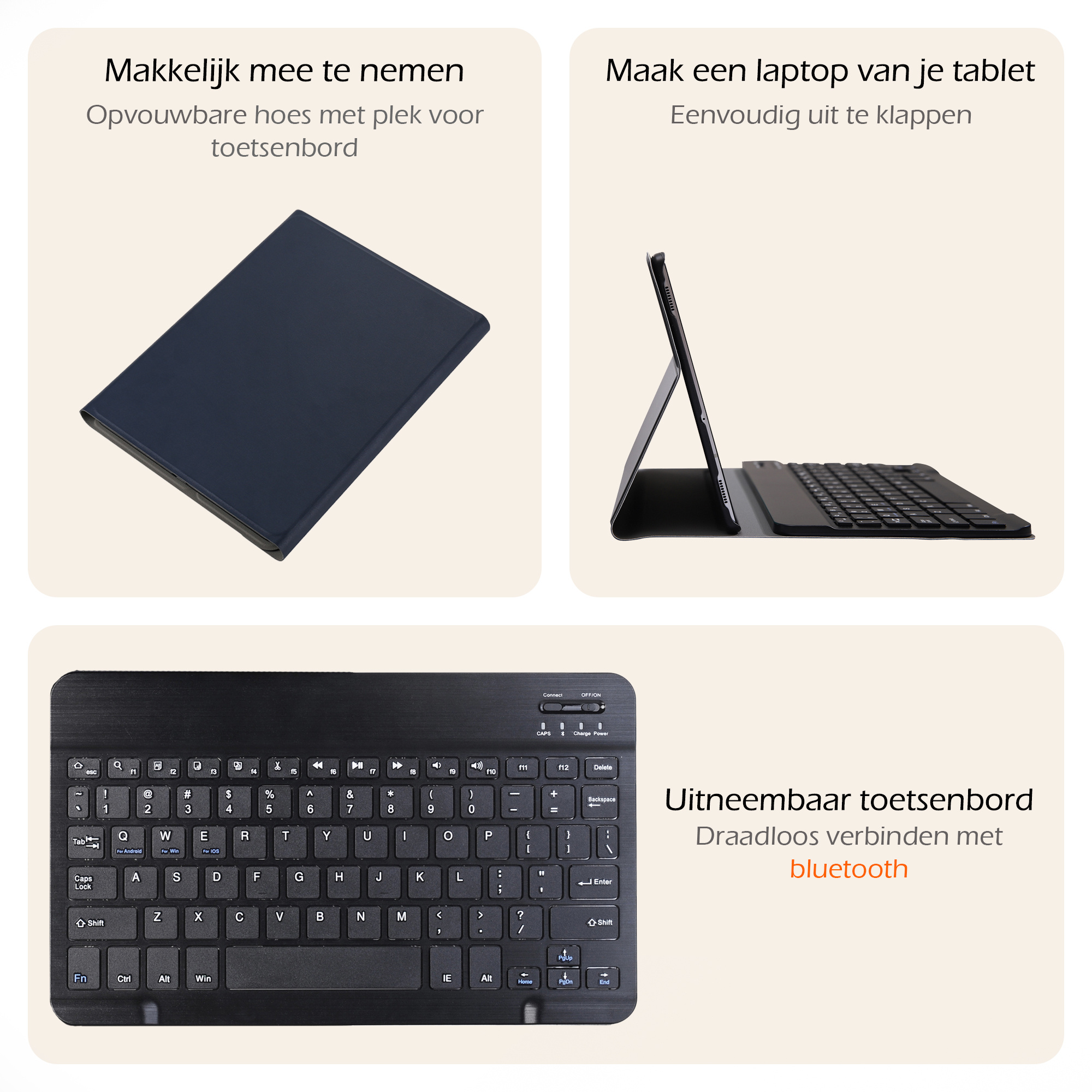 Nomfy Hoes Geschikt voor Samsung Galaxy Tab A9 Hoes Toetsenbord Hoes Case Book Cover Hoesje Met Screenprotector - Hoesje Geschikt voor Samsung Tab A9 Keyboard Hoes - Donkerblauw