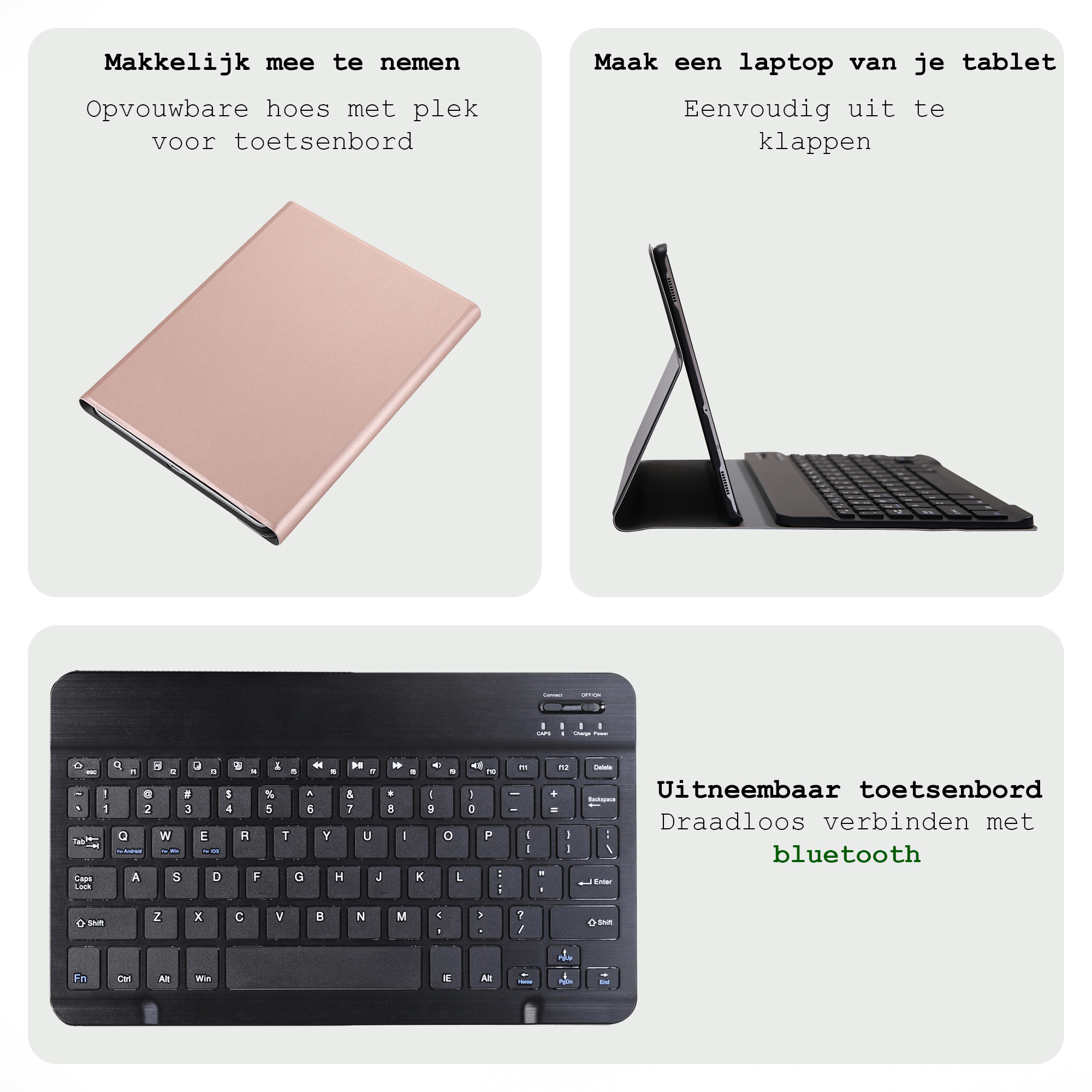 BASEY. Hoesje Geschikt voor Samsung Galaxy Tab A9 Plus Toetsenbord Hoes Book Case - Hoes Geschikt voor Samsung Tab A9 Plus Toetsenbord Hoesje Keyboard Cover - Rosé goud