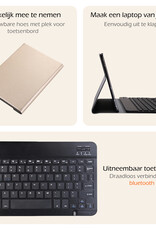 Nomfy Hoes Geschikt voor Samsung Galaxy Tab A9 Hoes Toetsenbord Hoes Case Book Cover Hoesje Met Screenprotector - Hoesje Geschikt voor Samsung Tab A9 Keyboard Hoes - Goud