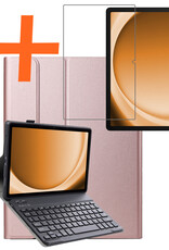 Nomfy Hoes Geschikt voor Samsung Galaxy Tab A9 Hoes Toetsenbord Hoes Case Book Cover Hoesje Met Screenprotector - Hoesje Geschikt voor Samsung Tab A9 Keyboard Hoes - Rosé goud