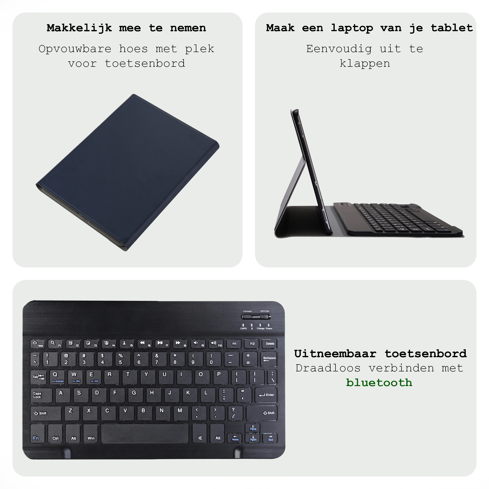 BASEY. Hoesje Geschikt voor Samsung Galaxy Tab A9 Toetsenbord Hoes Book Case Met Screenprotector - Hoes Geschikt voor Samsung Tab A9 Toetsenbord Hoesje Keyboard Cover - Donkerblauw