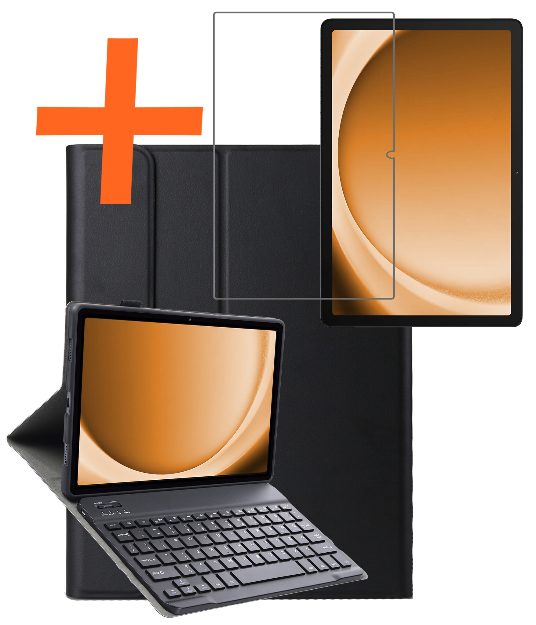 Nomfy Hoes Geschikt voor Samsung Galaxy Tab A9 Hoes Toetsenbord Hoes Case Book Cover Hoesje Met Screenprotector - Hoesje Geschikt voor Samsung Tab A9 Keyboard Hoes - Zwart