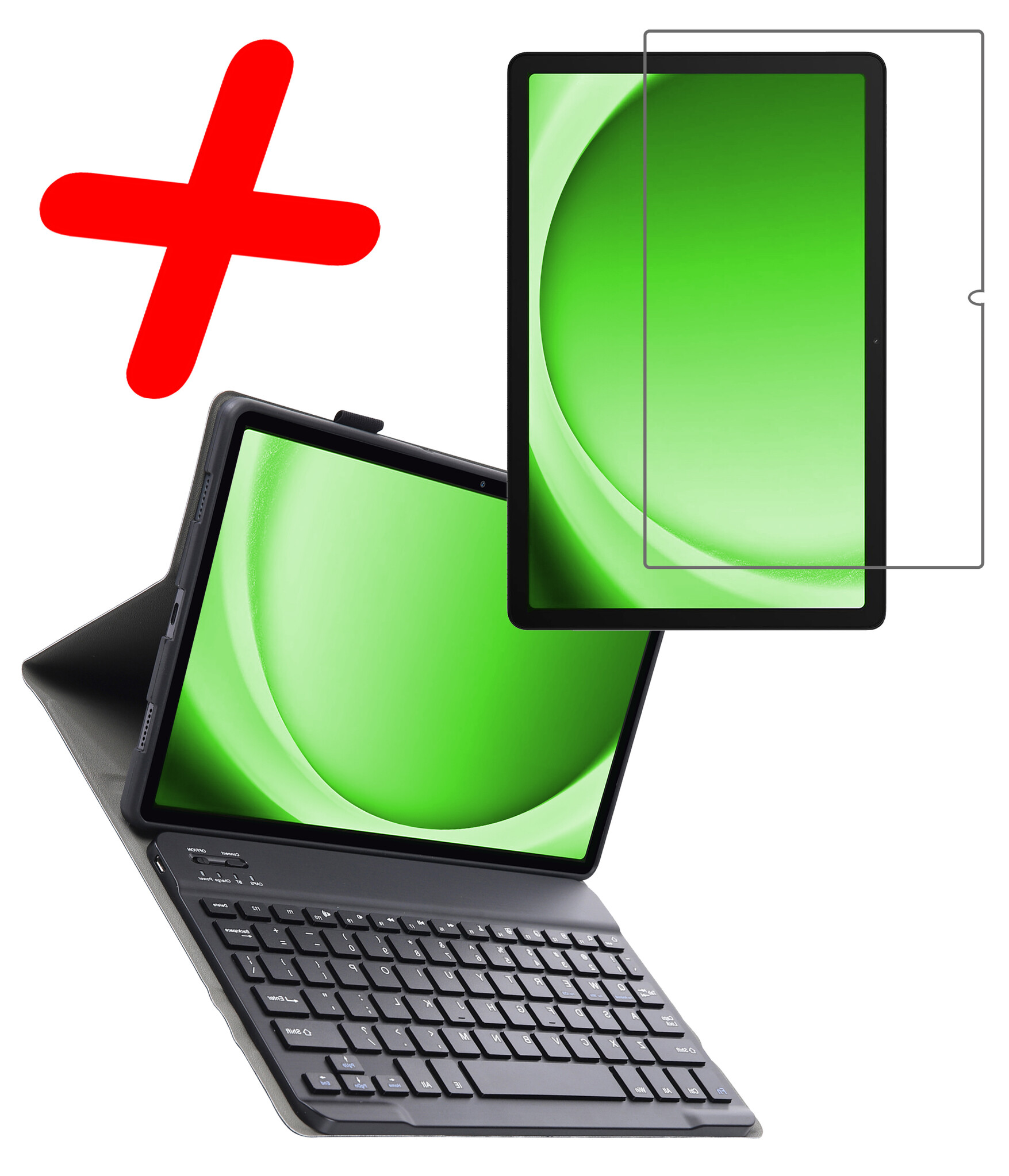 BASEY. Hoesje Geschikt voor Samsung Galaxy Tab A9 Plus Toetsenbord Hoes Book Case Met Screenprotector - Hoes Geschikt voor Samsung Tab A9 Plus Toetsenbord Hoesje Keyboard Cover - Goud