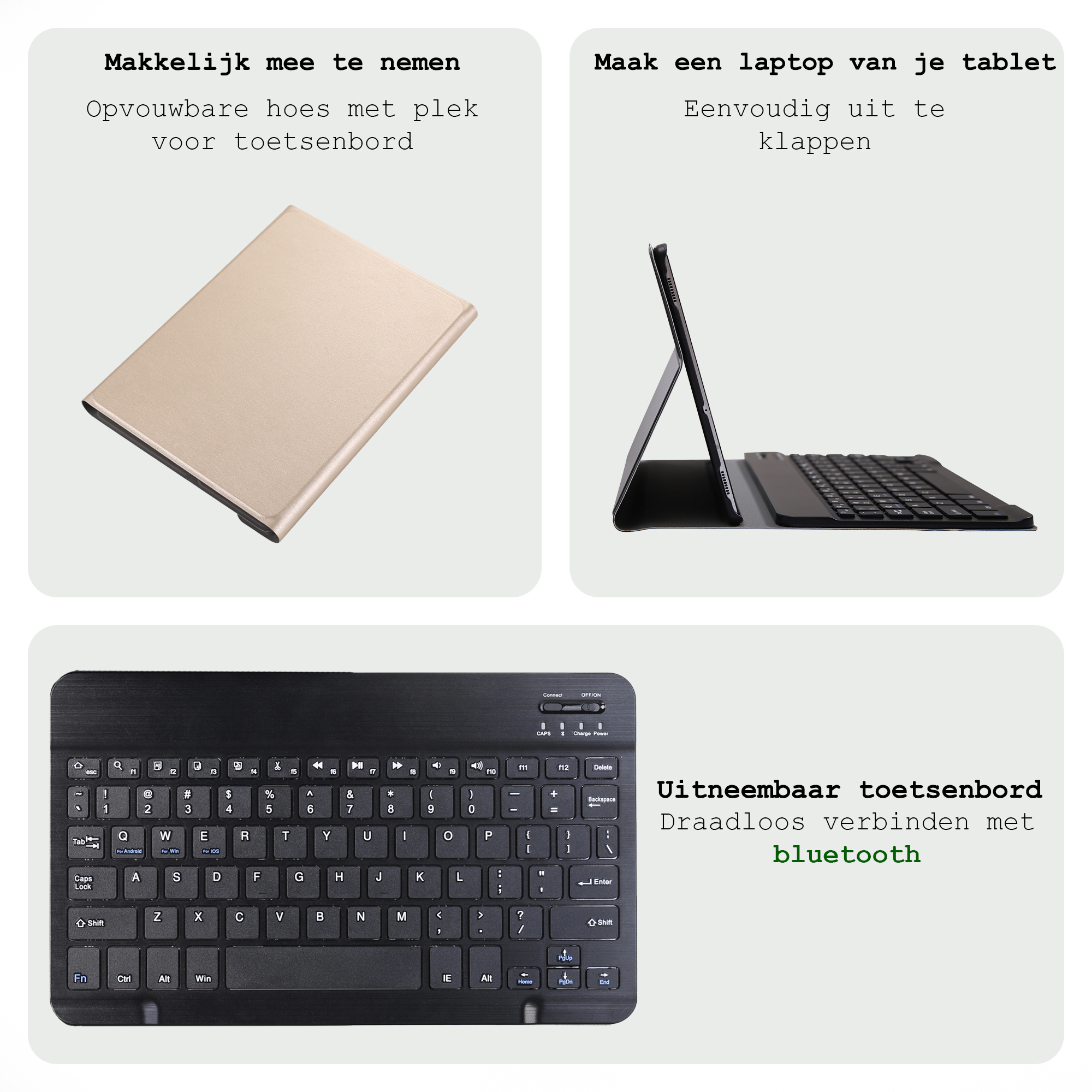 BASEY. Hoesje Geschikt voor Samsung Galaxy Tab A9 Plus Toetsenbord Hoes Book Case Met Screenprotector - Hoes Geschikt voor Samsung Tab A9 Plus Toetsenbord Hoesje Keyboard Cover - Goud