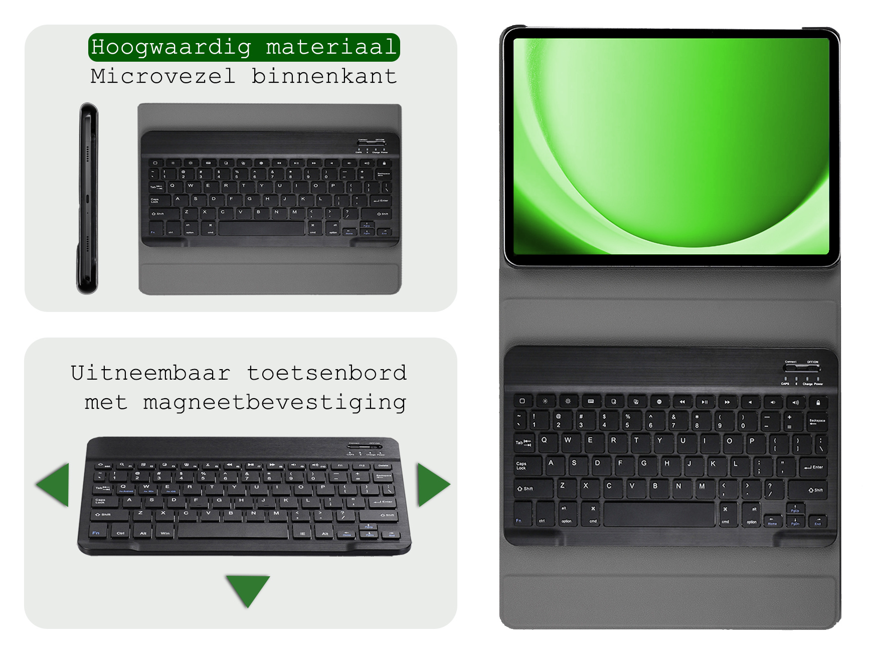 BASEY. Hoesje Geschikt voor Samsung Galaxy Tab A9 Toetsenbord Hoes Book Case Met Screenprotector - Hoes Geschikt voor Samsung Tab A9 Toetsenbord Hoesje Keyboard Cover - Zwart