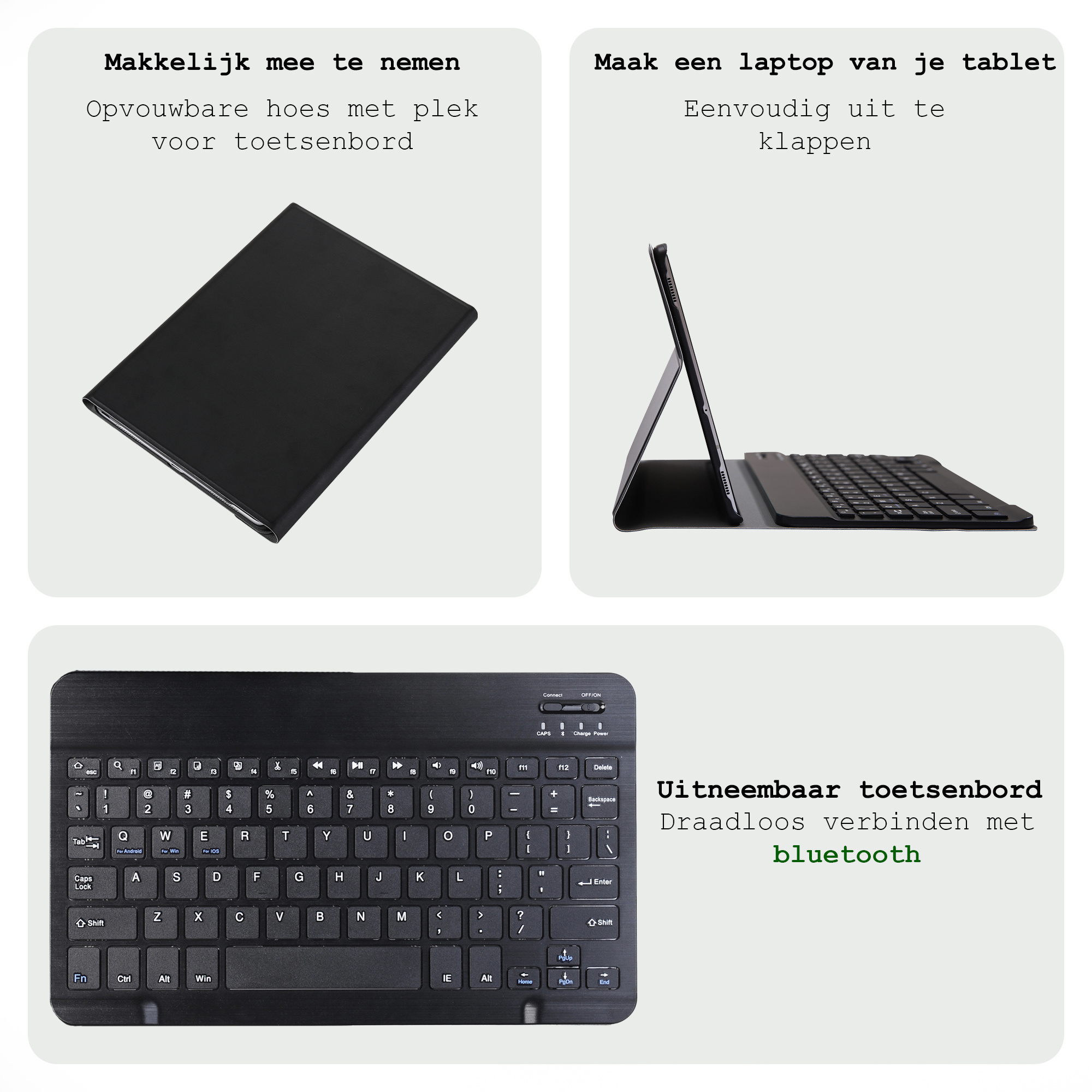 BASEY. Hoesje Geschikt voor Samsung Galaxy Tab A9 Plus Toetsenbord Hoes Book Case Met Screenprotector - Hoes Geschikt voor Samsung Tab A9 Plus Toetsenbord Hoesje Keyboard Cover - Zwart