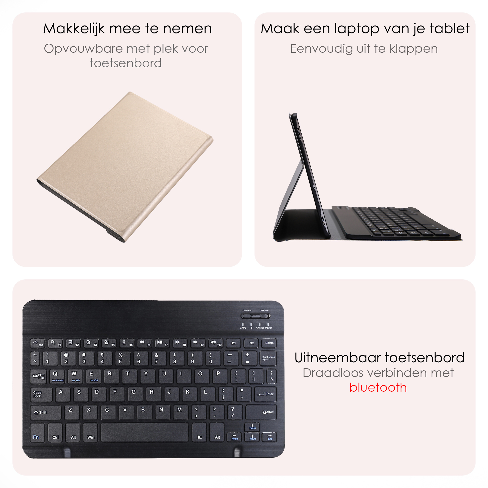 NoXx Hoesje Geschikt voor Samsung Galaxy Tab A9 Hoesje Toetsenbord Hoes Met Screenprotector - Hoes Geschikt voor Samsung Tab A9 Keyboard Case Book Cover - Goud
