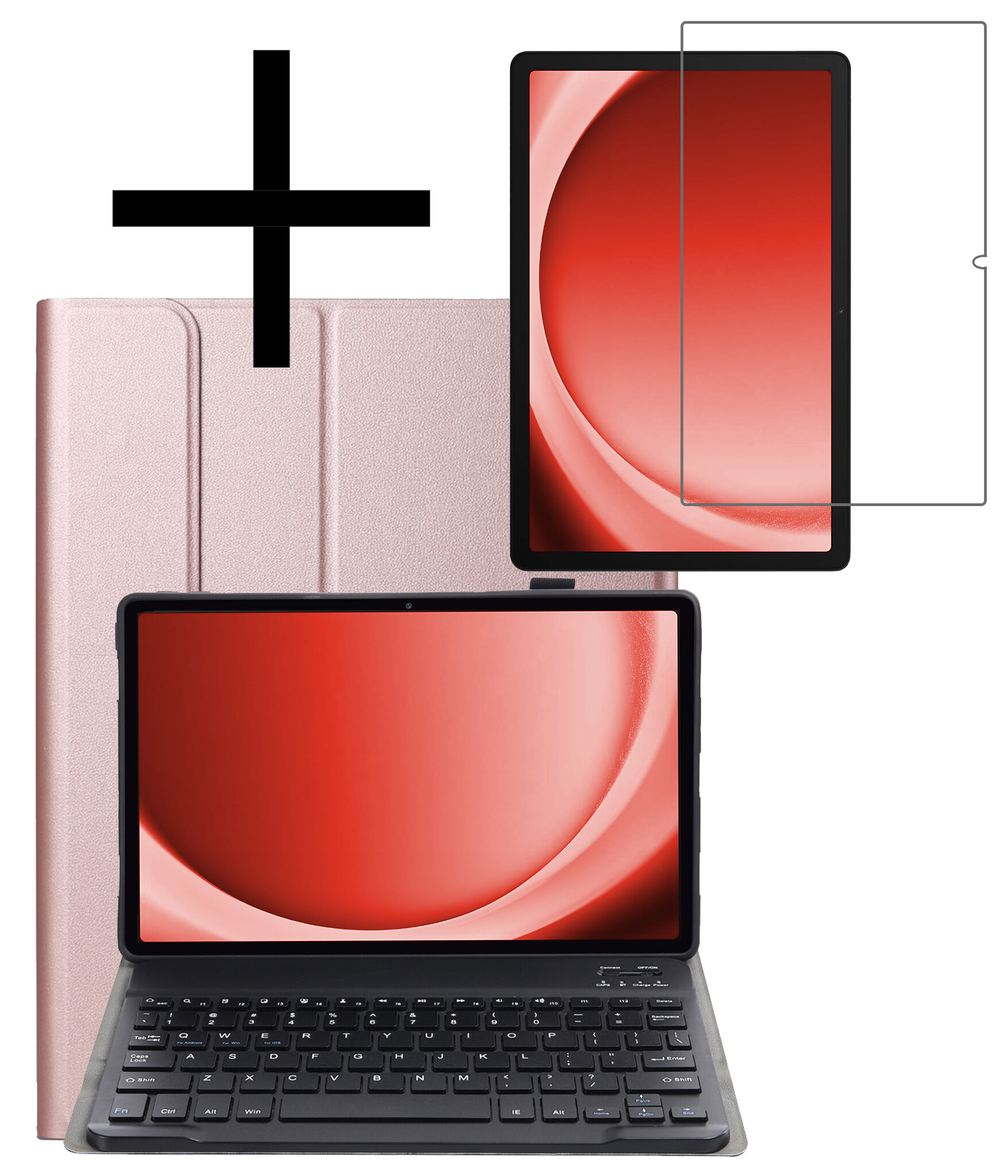 NoXx Hoesje Geschikt voor Samsung Galaxy Tab A9 Hoesje Toetsenbord Hoes Met Screenprotector - Hoes Geschikt voor Samsung Tab A9 Keyboard Case Book Cover - Rosé goud