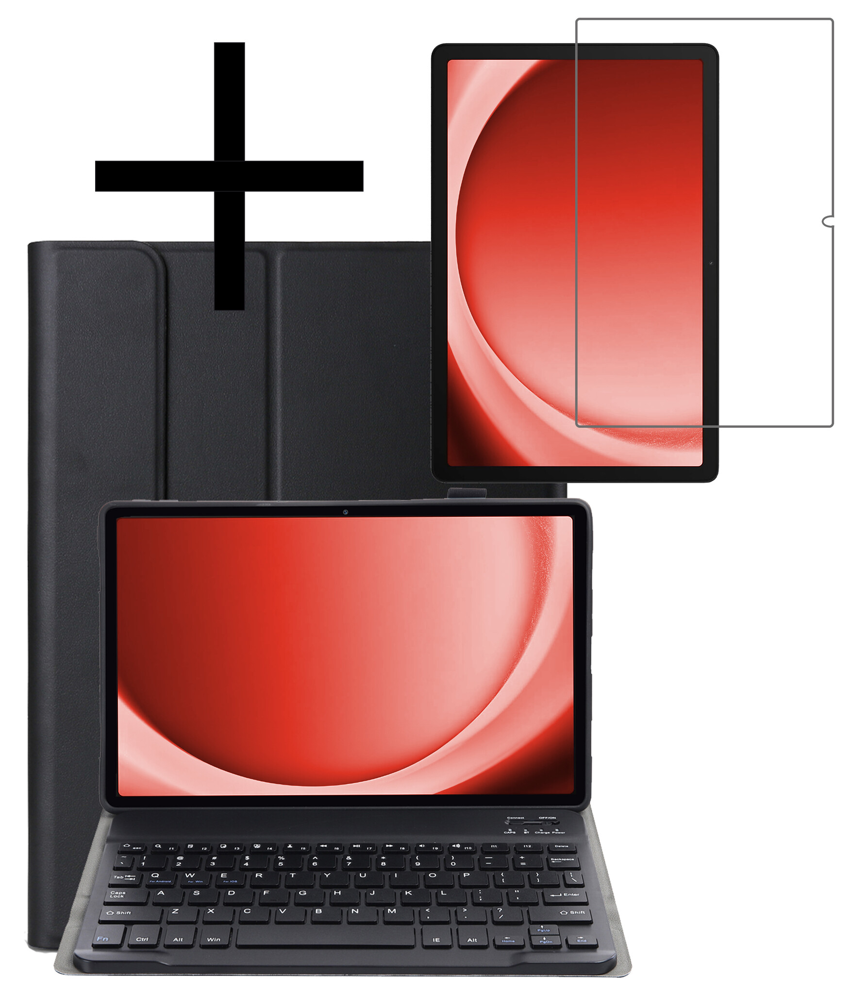 NoXx Hoesje Geschikt voor Samsung Galaxy Tab A9 Hoesje Toetsenbord Hoes Met Screenprotector - Hoes Geschikt voor Samsung Tab A9 Keyboard Case Book Cover - Zwart