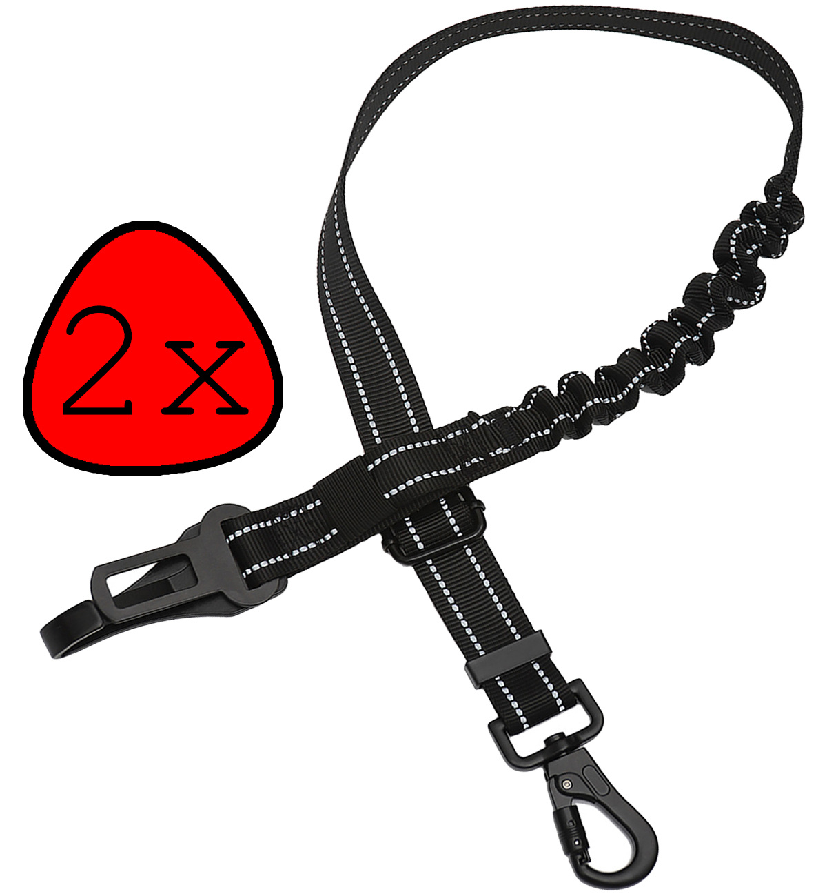 BASEY. Autogordel Hond Hondenriem Auto Hondengordel Flexibel - Luxe Hondenriem Auto Met Kliksysteem en Haak - Zwart - 2 Stuks