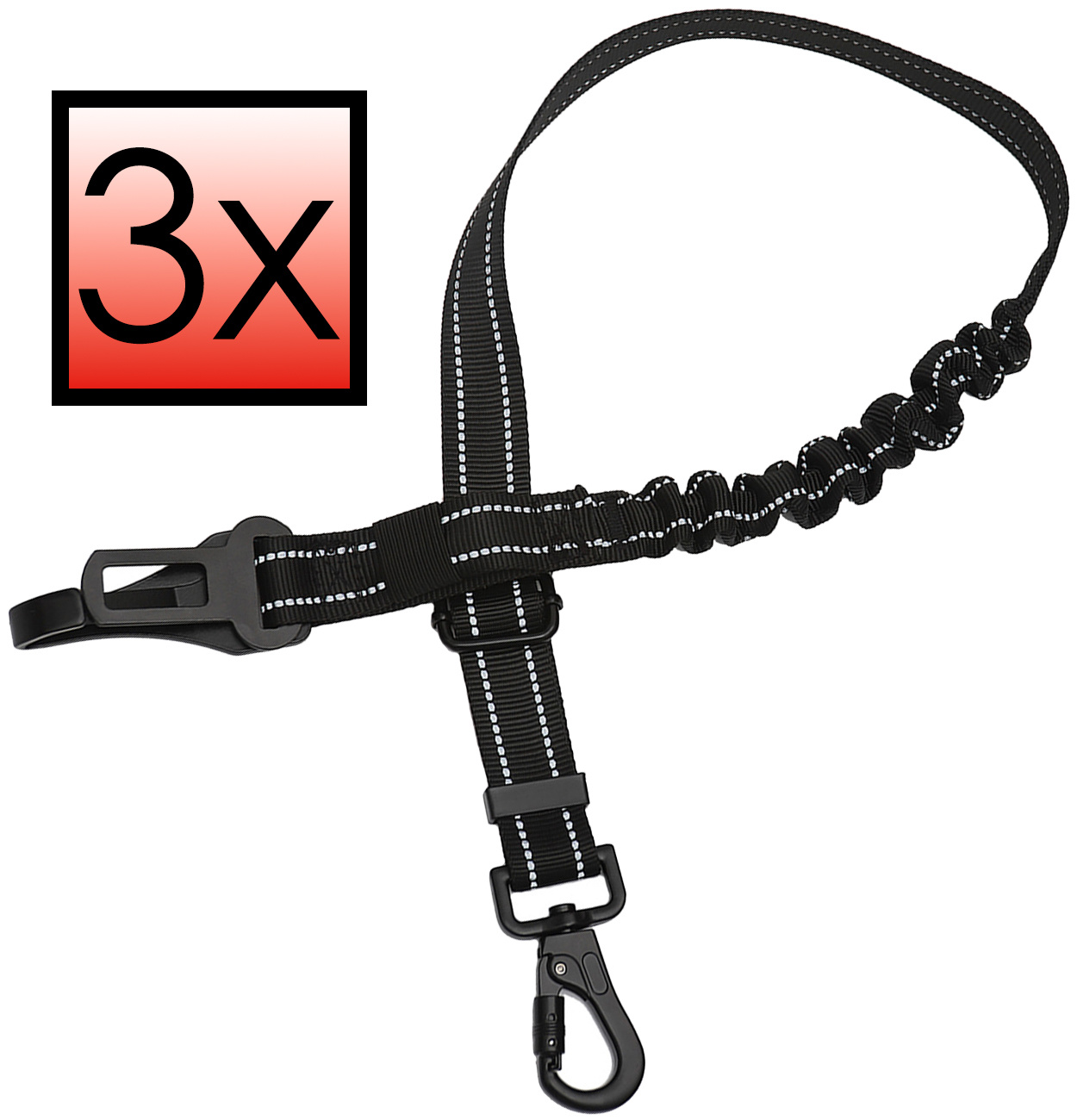 NoXx Hondenriem Autogordel Flexibele Auto hondengordel - Hondenriem Auto Met Kliksysteem en Haak - Zwart - 3x
