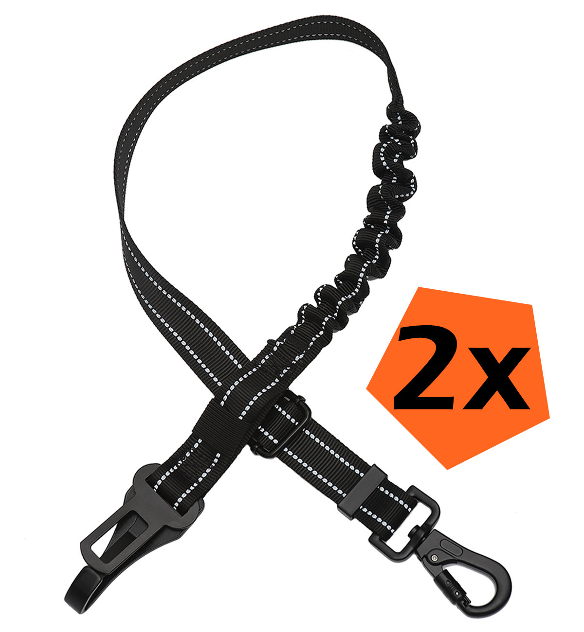 Nomfy Hondenriem Autogordel Hond Autoriem Met Kliksysteem en Haak Flexibel - Hondenriem Auto - Zwart - 2 PACK