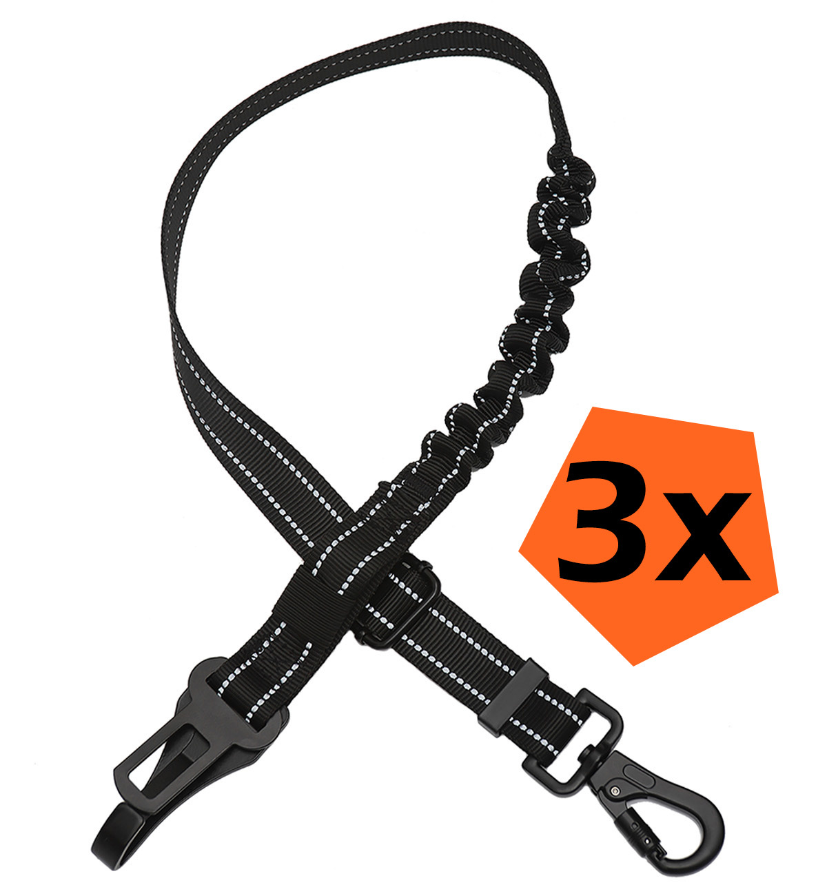 Nomfy Hondenriem Autogordel Hond Autoriem Met Kliksysteem en Haak Flexibel - Hondenriem Auto - Zwart - 3 PACK