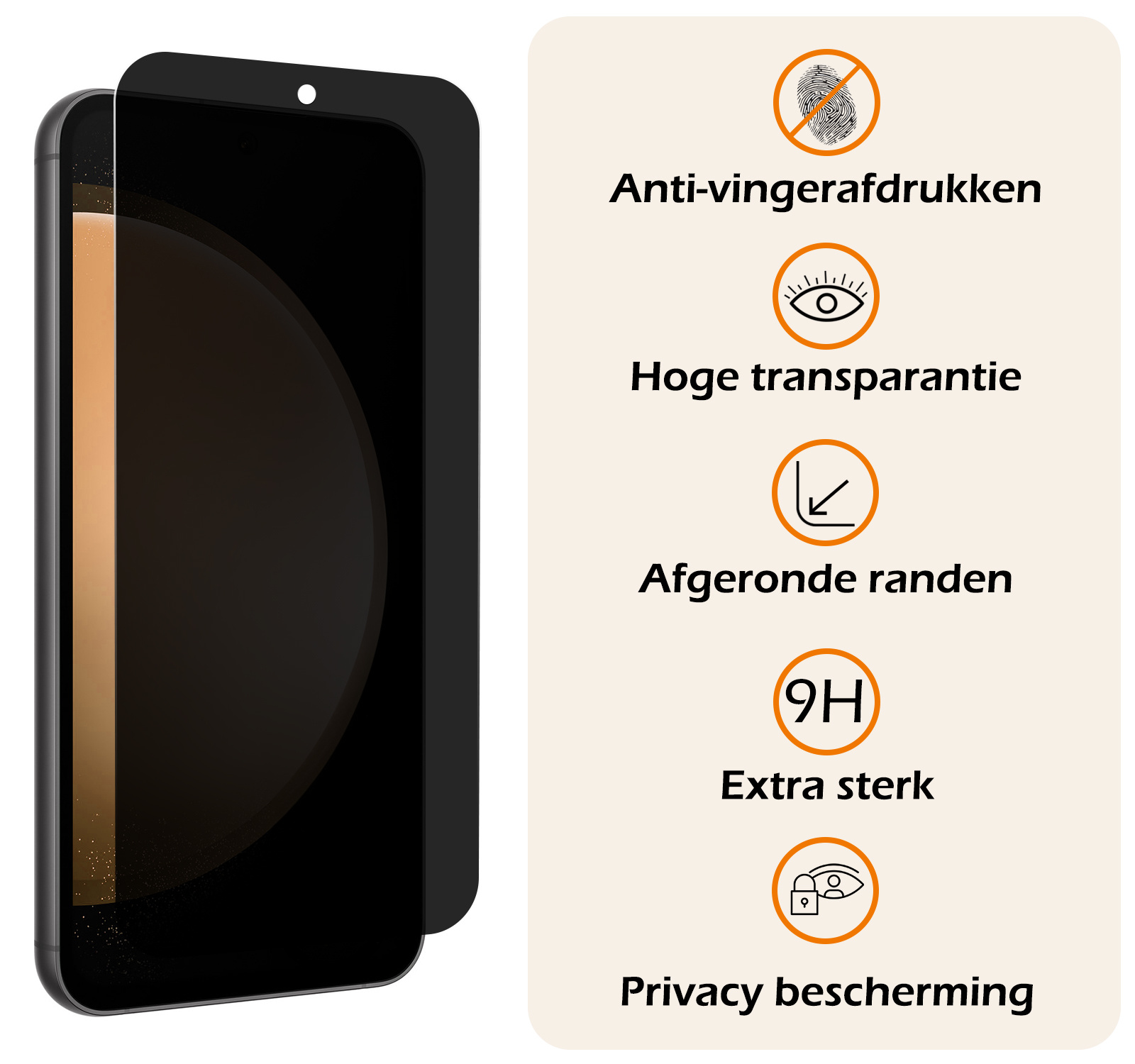 Nomfy Screenprotector Geschikt voor Samsung S23 FE Screenprotector Privacy Bescherm Glas - Screenprotector Geschikt voor Samsung Galaxy S23 FE Privacy Screenprotector Tempered Glass - 3 PACK