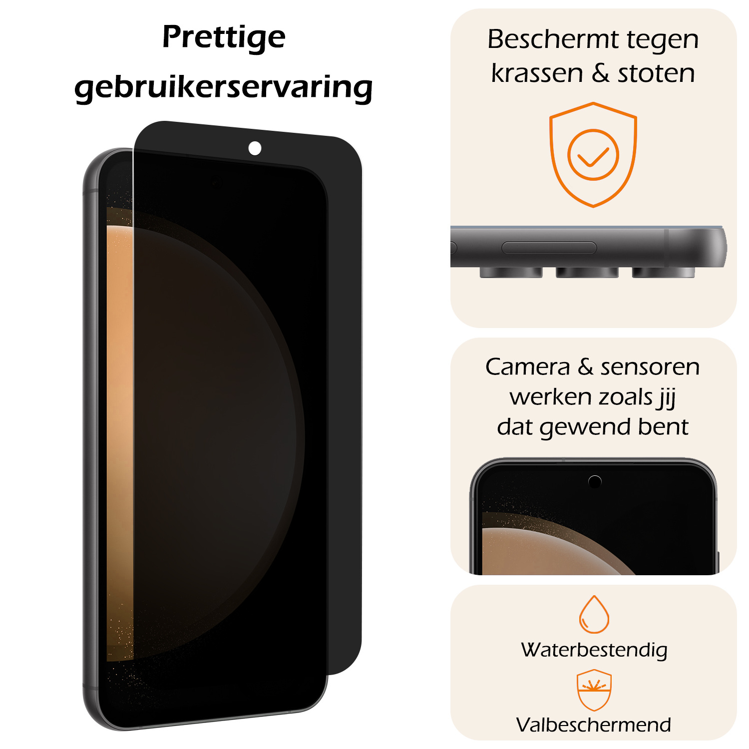 Nomfy Screenprotector Geschikt voor Samsung S23 FE Screenprotector Privacy Bescherm Glas - Screenprotector Geschikt voor Samsung Galaxy S23 FE Privacy Screenprotector Tempered Glass - 3 PACK