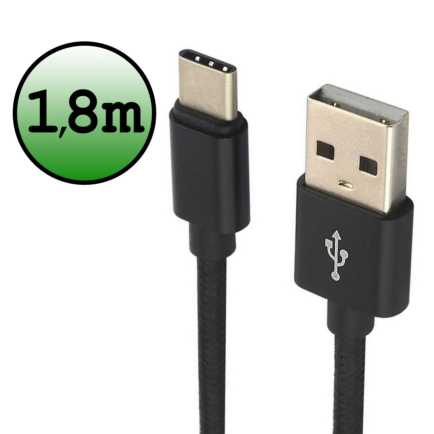BASEY. USB C Oplader - USB C Kabel - USB C naar USB A Kabel 1.8 meter - Zwart