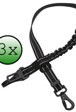 BASEY. Autogordel Hond Hondenriem Auto Hondengordel Flexibel - Luxe Hondenriem Auto Met Kliksysteem en Haak - Zwart - 3 Stuks