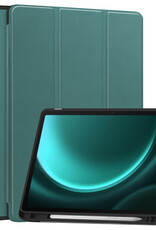 BASEY. Hoesje Geschikt voor Samsung Galaxy Tab S9 FE Hoes Case Tablet Hoesje Tri-fold Met Uitsparing Geschikt voor S Pen - Hoes Geschikt voor Samsung Tab S9 FE Hoesje Hard Cover Bookcase Hoes - Donkergroen