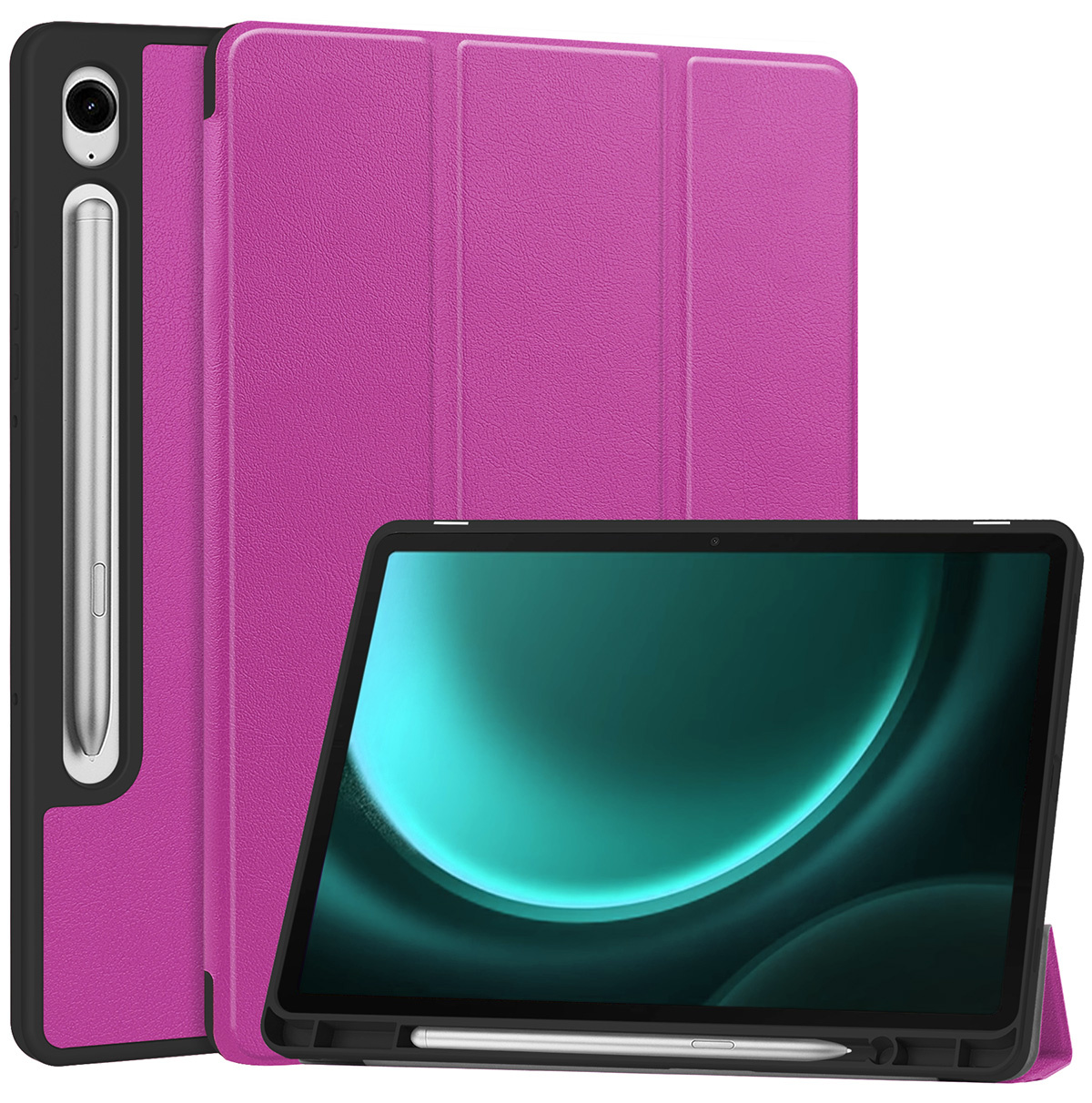 BASEY. Hoesje Geschikt voor Samsung Galaxy Tab S9 FE Hoes Case Tablet Hoesje Tri-fold Met Uitsparing Geschikt voor S Pen - Hoes Geschikt voor Samsung Tab S9 FE Hoesje Hard Cover Bookcase Hoes - Paars