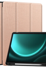 BASEY. Hoesje Geschikt voor Samsung Galaxy Tab S9 FE Hoes Case Tablet Hoesje Tri-fold Met Uitsparing Geschikt voor S Pen - Hoes Geschikt voor Samsung Tab S9 FE Hoesje Hard Cover Bookcase Hoes - Rosé goud