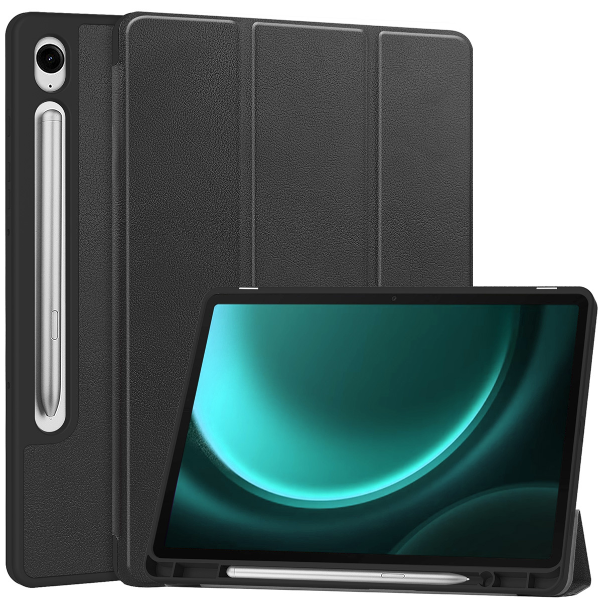 BASEY. Hoesje Geschikt voor Samsung Galaxy Tab S9 FE Hoes Case Tablet Hoesje Tri-fold Met Uitsparing Geschikt voor S Pen - Hoes Geschikt voor Samsung Tab S9 FE Hoesje Hard Cover Bookcase Hoes - Zwart