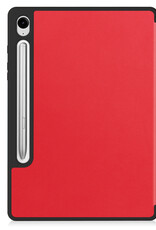 Nomfy Hoes Geschikt voor Samsung Galaxy Tab S9 FE Hoes Tri-fold Tablet Hoesje Case Met Uitsparing Geschikt voor S Pen Met Screenprotector - Hoesje Geschikt voor Samsung Tab S9 FE Hoesje Hardcover Bookcase - Rood